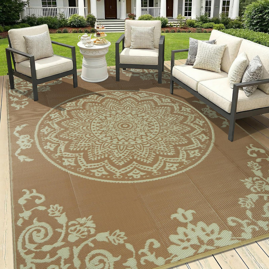 famibay Outdoor Rug Waterproof 5x8 ft, Reversible Outdoor Plastic Straw Rug, UV-Resistant Patio Rug Lightweight Portable RV Mat Indoor Outdoor Carpet for Camping, Balcony, Deck, Backyard, Picnic