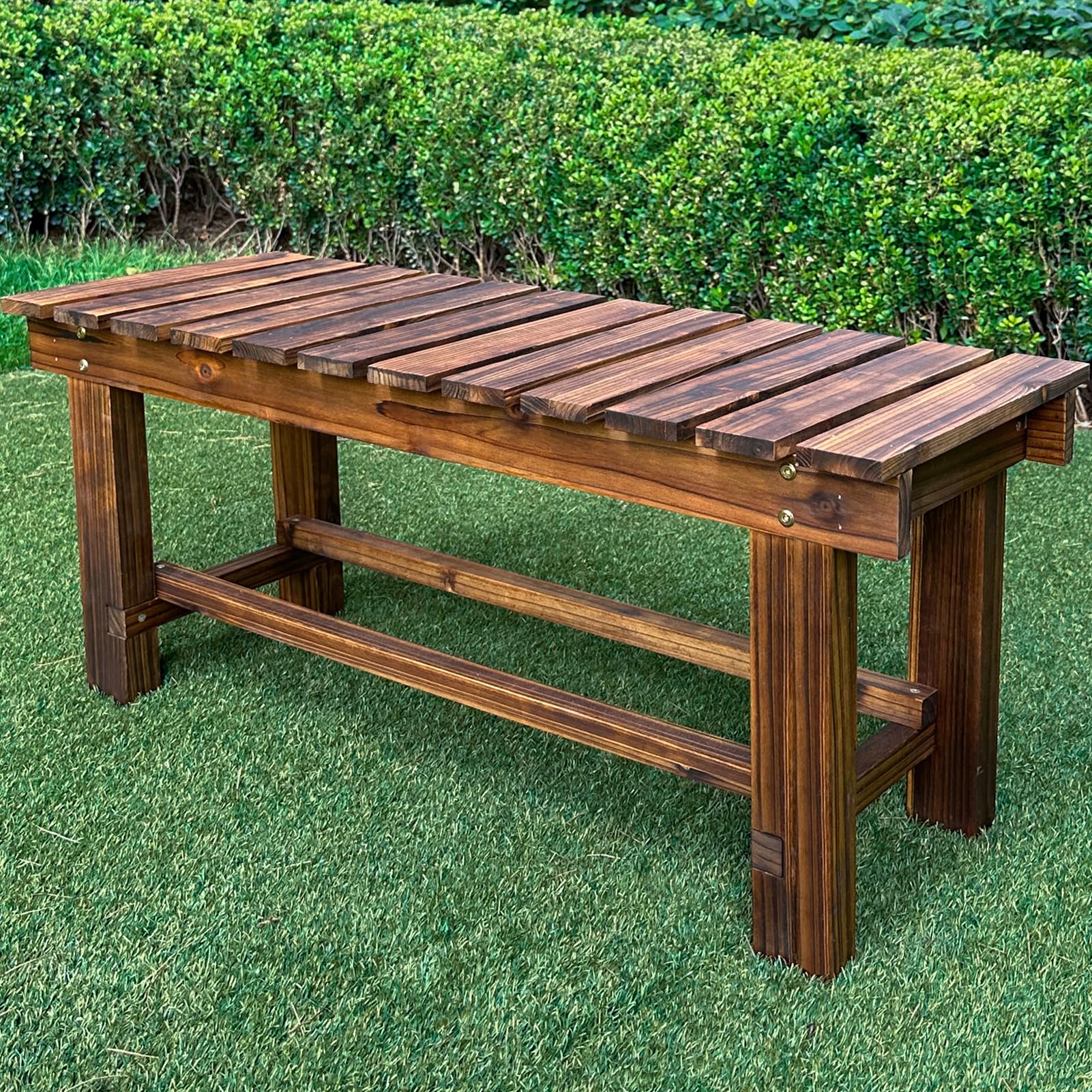 Outdoor Garden Wood Bench, 2-Person Weatherproof Wooden Bench Park Narrow Bench, Never Rot or Fade Waterproof Backless Bench for Entryway, Outdoor, Patio, Porch, Backyard and Park (Blue, 35.5''/90cm)