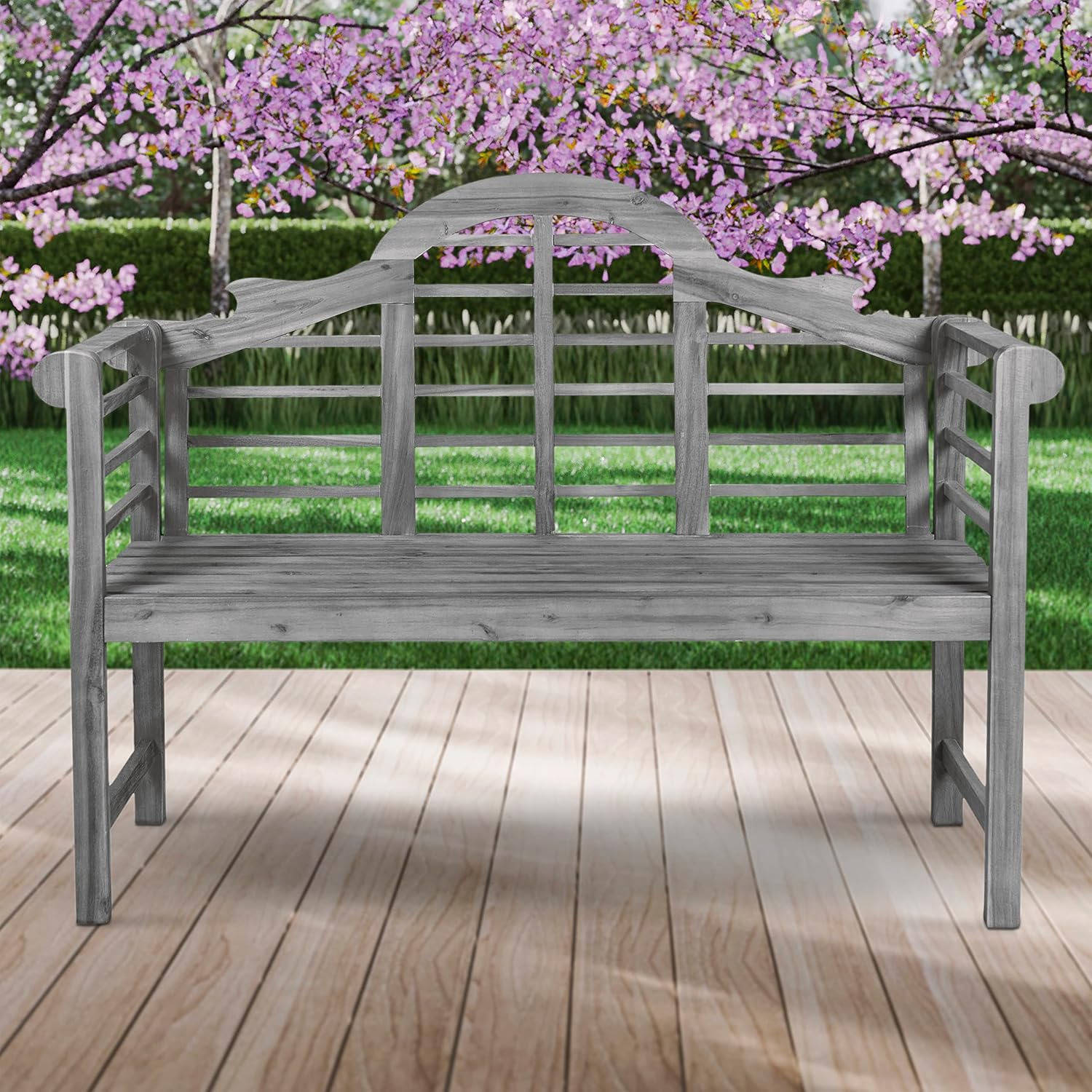 JONATHAN Y BNH103B Lutyens 51.2" 3-Seat Arched 600-Lbs Support Acacia Wood Outdoor Garden Patio Bench for Garden, Lawn, Backyard, Pool, Deck, Beach, Firepit, Gray