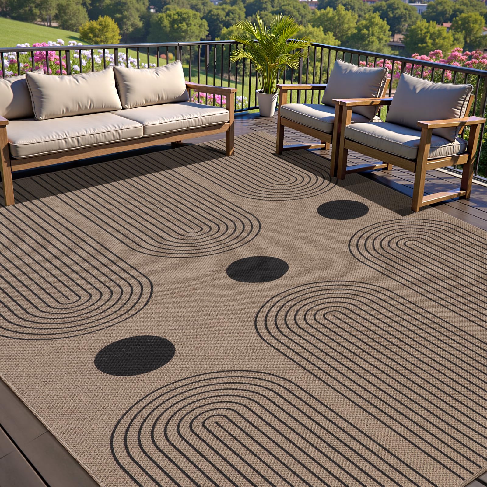 Tangsoo Rainbow Easy Jute Rug 5x7 Large Washable Area Rug for Living Room,Black Non-Slip Thin Outdoor Rug,Modern Farmhouse Indoor Carpet for Dining Room Table Bedroom Patio