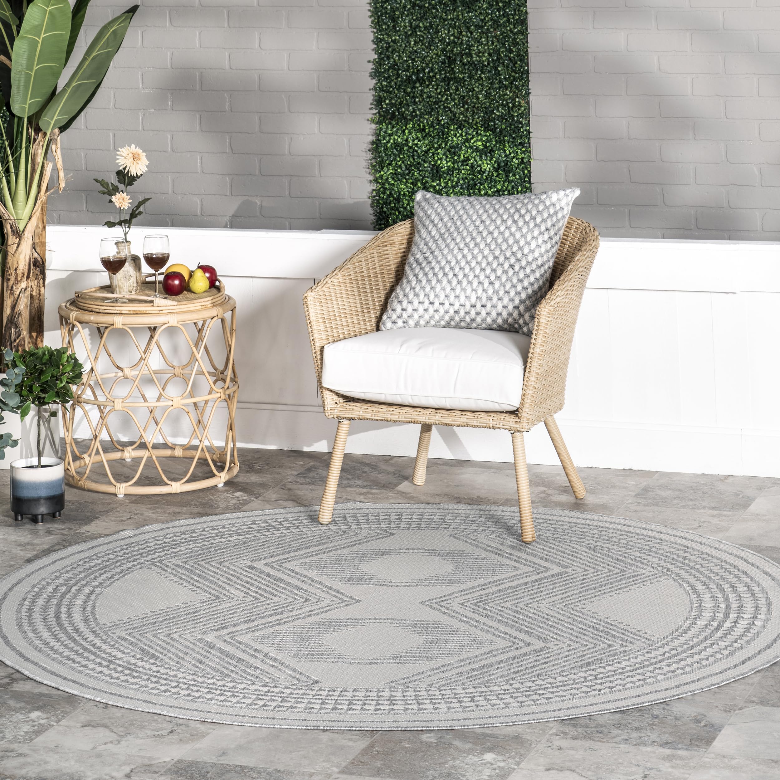nuLOOM 4x6 Outdoor/Indoor Ranya Tribal Area Rug, Light Brown, Geometric Design, Stain Resistant, Highly Durable, For Patio, Balcony, Bedroom, Dining Room, Living Room, Bathroom