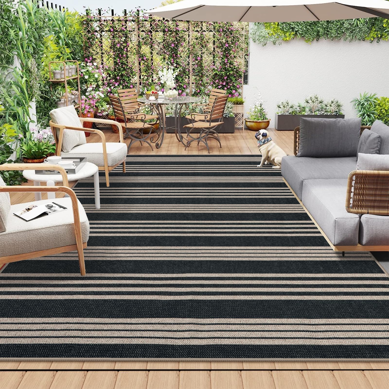 Lahome Striped Easy Jute Outdoor Patio Rug, 3x5 Washable Rugs for Entryway Porch, Farmhouse Neutral Non Shedding Indoor Outdoor Carpet for Entry Kitchen Guestroom Deck Foyer