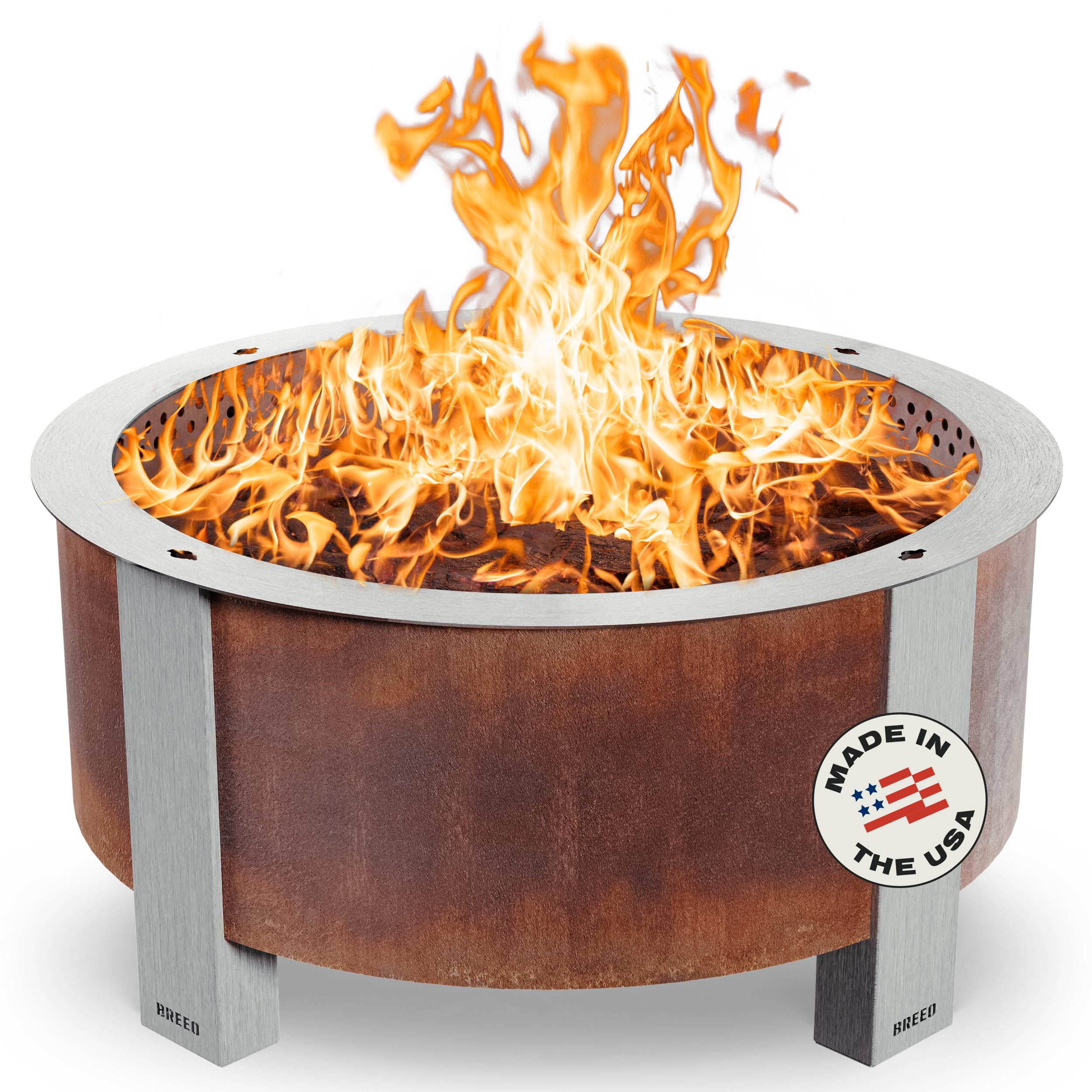 Breeo Smokeless Fire Pit (X Series 24, Corten Steel) | 27.5 inch Smokeless Firepit for Outside | 62 Pounds | Ideal for Families Compatible with Wide Range of Breeo Accessories