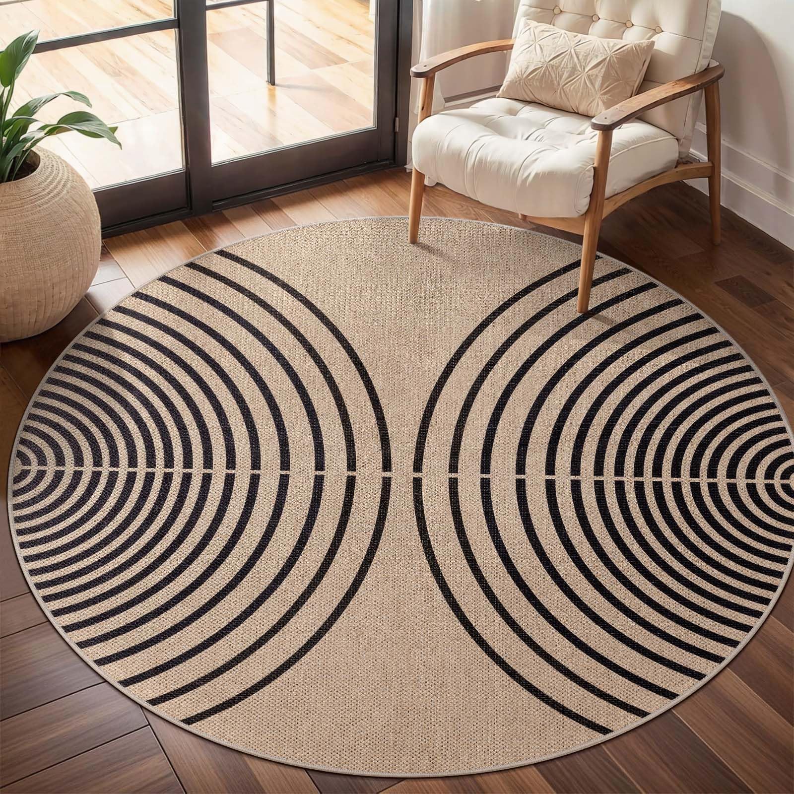 Tangsoo Rainbow Easy Jute Rug 5x7 Large Washable Area Rug for Living Room,Black Non-Slip Thin Outdoor Rug,Modern Farmhouse Indoor Carpet for Dining Room Table Bedroom Patio
