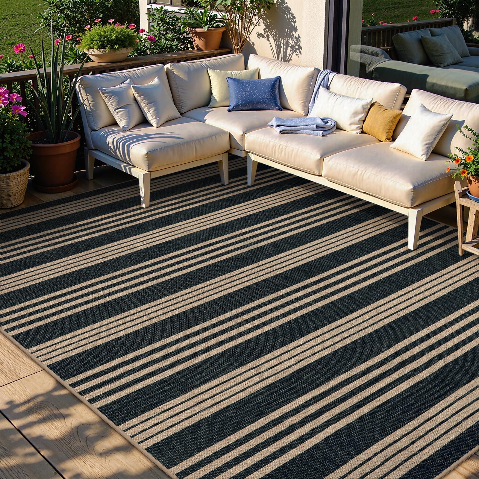 Lahome Striped Easy Jute Outdoor Patio Rug, 3x5 Washable Rugs for Entryway Porch, Farmhouse Neutral Non Shedding Indoor Outdoor Carpet for Entry Kitchen Guestroom Deck Foyer