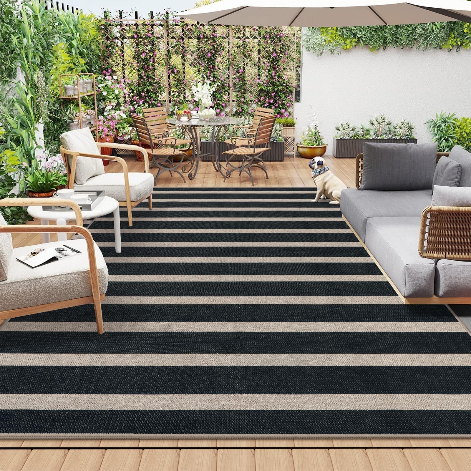 Lahome Striped Easy Jute Outdoor Patio Rug, 3x5 Washable Rugs for Entryway Porch, Farmhouse Neutral Non Shedding Indoor Outdoor Carpet for Entry Kitchen Guestroom Deck Foyer