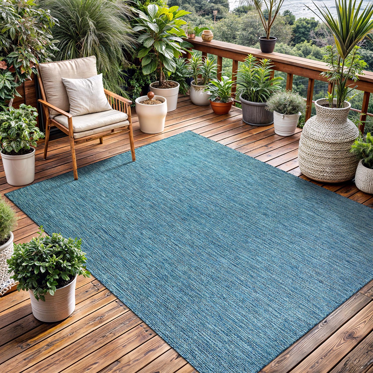 Washable Indoor Outdoor Rug 6x9 Modern Area Rugs Branch Pattern Non Shedding Waterproof Easy Clean Patio Deck Porch Living Room Bedroom Garden RV (6 X 9 Blue)