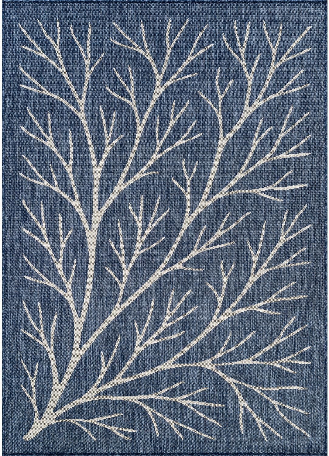Washable Indoor Outdoor Rug 6x9 Modern Area Rugs Branch Pattern Non Shedding Waterproof Easy Clean Patio Deck Porch Living Room Bedroom Garden RV (6 X 9 Blue)