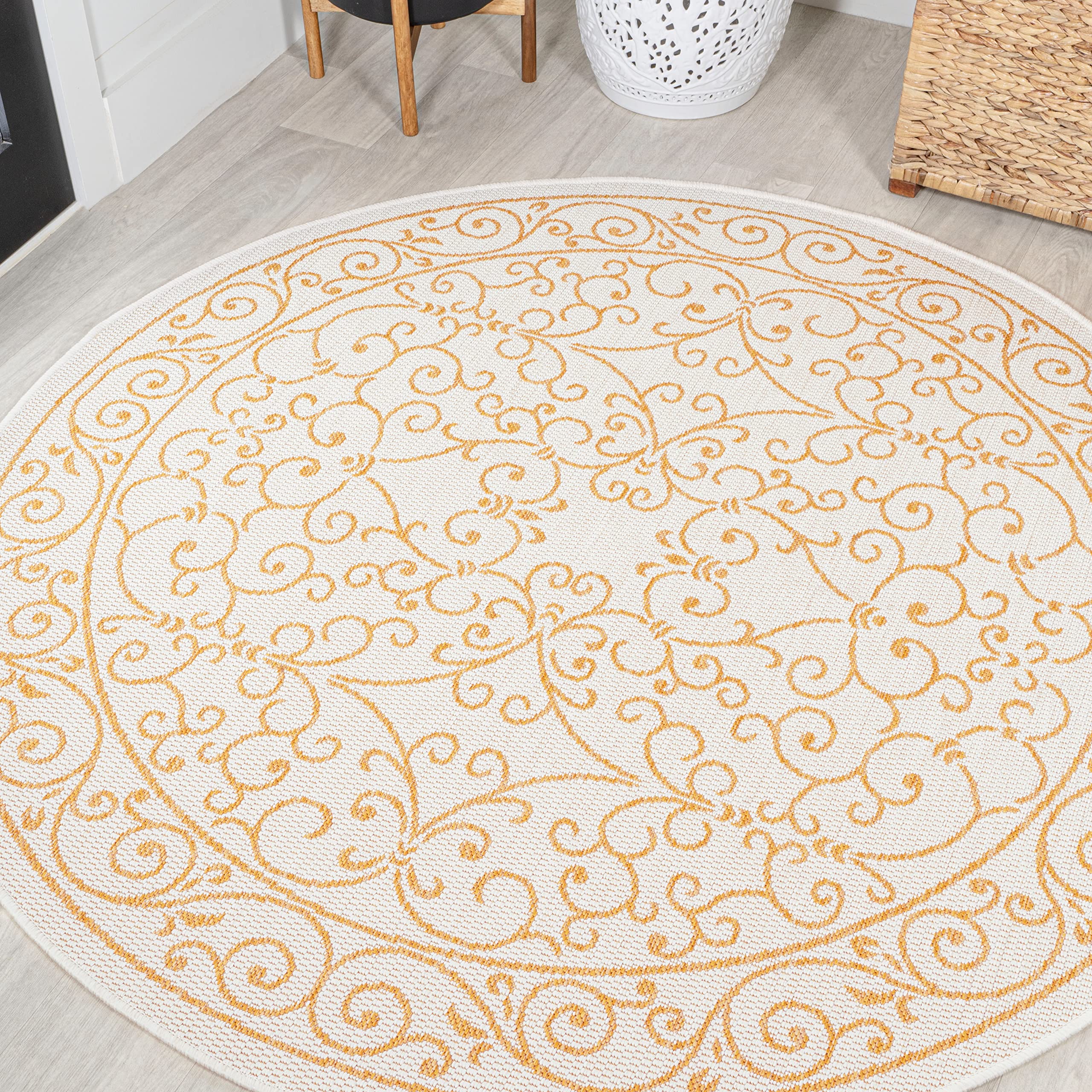JONATHAN Y Vintage Filigree Indoor Outdoor Area Rug 5X8 Red/Beige, Charleston Textured Weave for Backyard, Patio, Porch, Easy-Cleaning, High Traffic, Pet-Friendly, Non-Shedding (SMB106B-5)