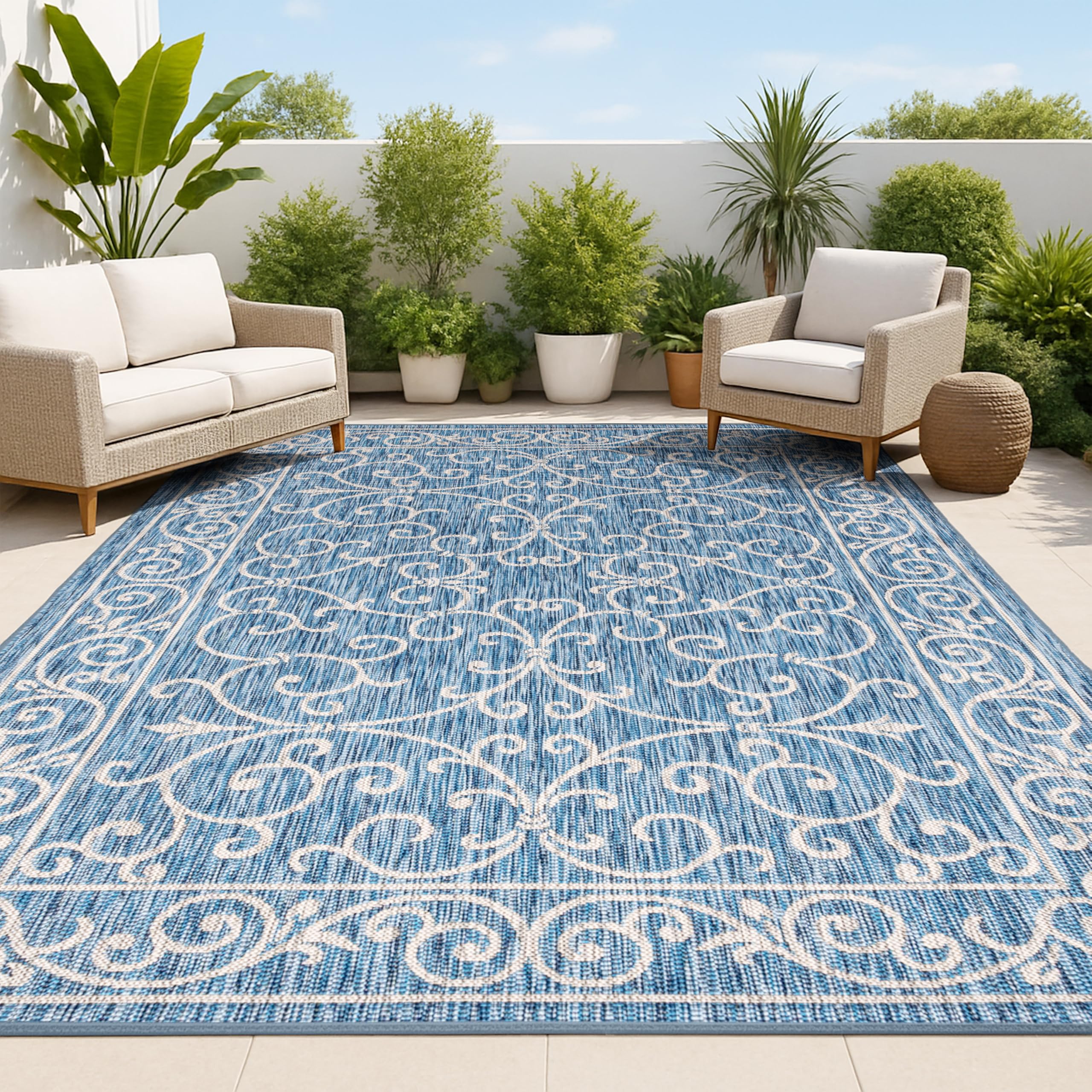 JONATHAN Y Vintage Filigree Indoor Outdoor Area Rug 5X8 Red/Beige, Charleston Textured Weave for Backyard, Patio, Porch, Easy-Cleaning, High Traffic, Pet-Friendly, Non-Shedding (SMB106B-5)