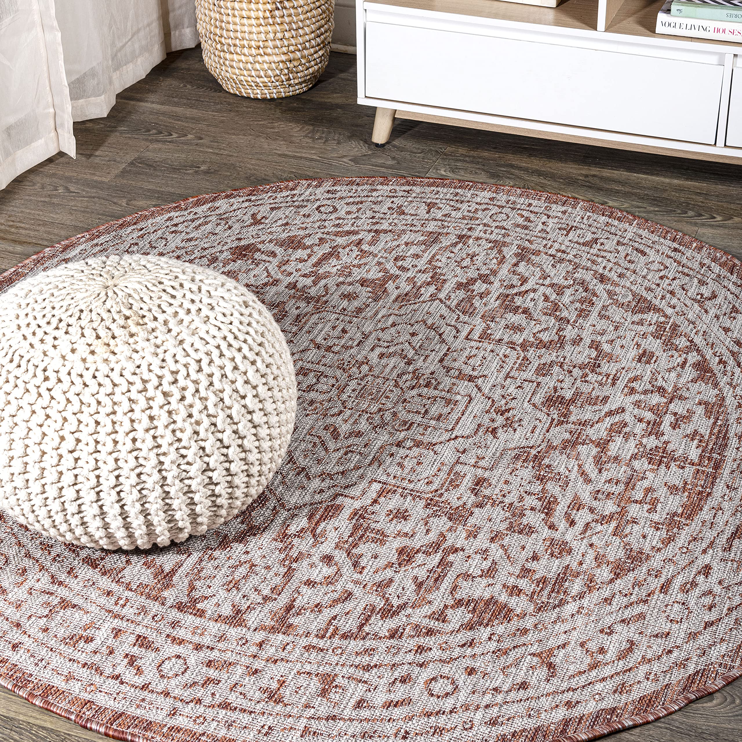 JONATHAN Y Medallion Weave Indoor Outdoor Area Rug 9X12 Teal Blue/Gray, Sinjuri Textured for Backyard, Patio, Porch, Easy-Cleaning, High Traffic, Pet-Friendly, Non-Shedding (SMB101C-9)