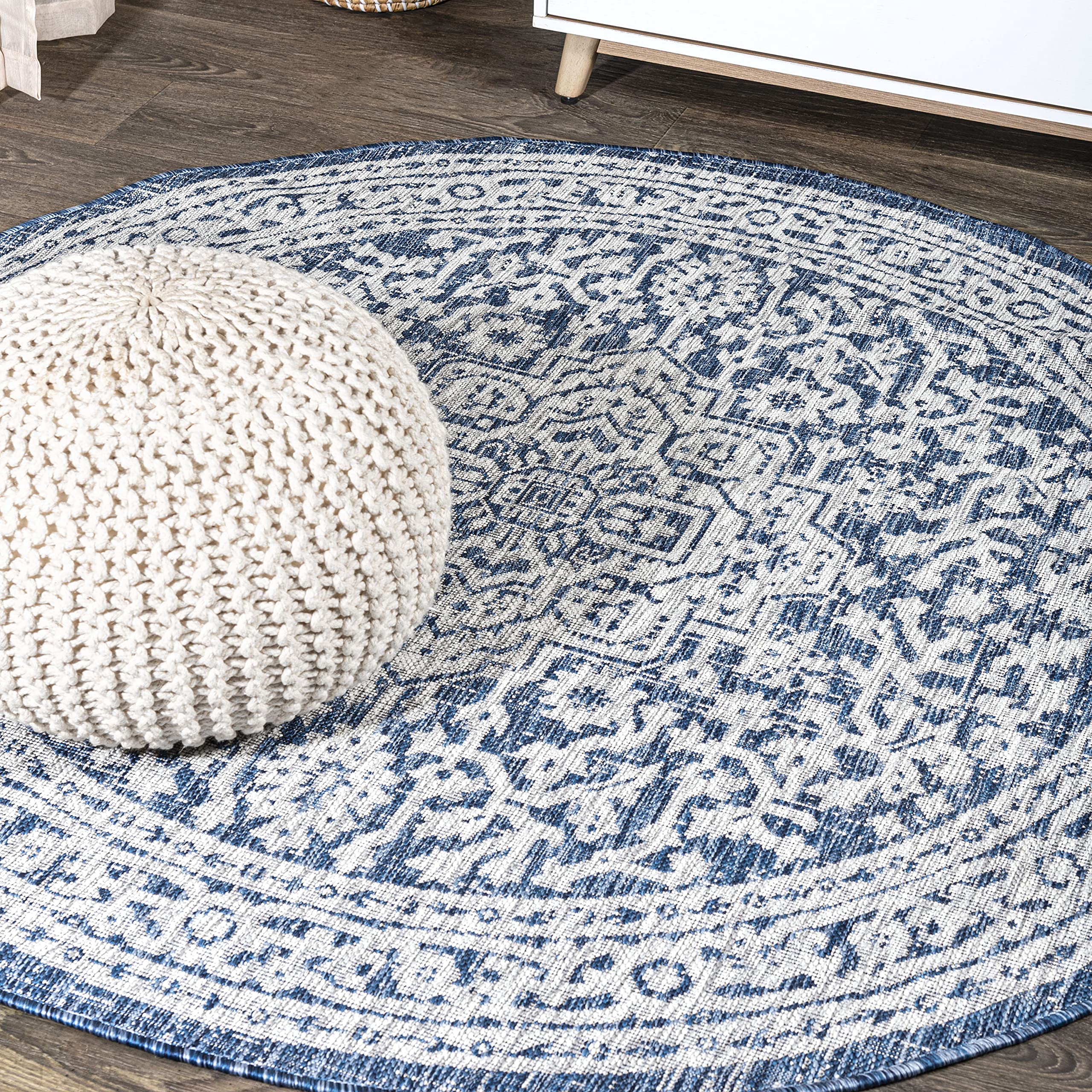 JONATHAN Y Medallion Weave Indoor Outdoor Area Rug 9X12 Teal Blue/Gray, Sinjuri Textured for Backyard, Patio, Porch, Easy-Cleaning, High Traffic, Pet-Friendly, Non-Shedding (SMB101C-9)