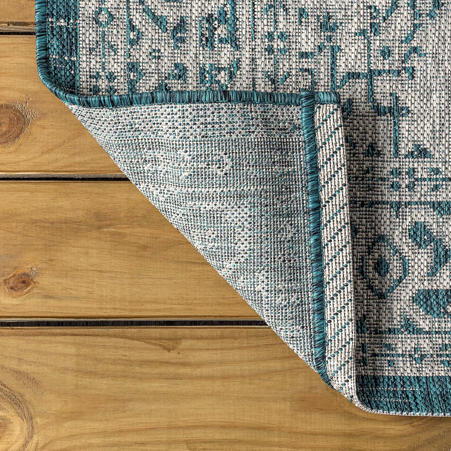JONATHAN Y Medallion Weave Indoor Outdoor Area Rug 9X12 Teal Blue/Gray, Sinjuri Textured for Backyard, Patio, Porch, Easy-Cleaning, High Traffic, Pet-Friendly, Non-Shedding (SMB101C-9)