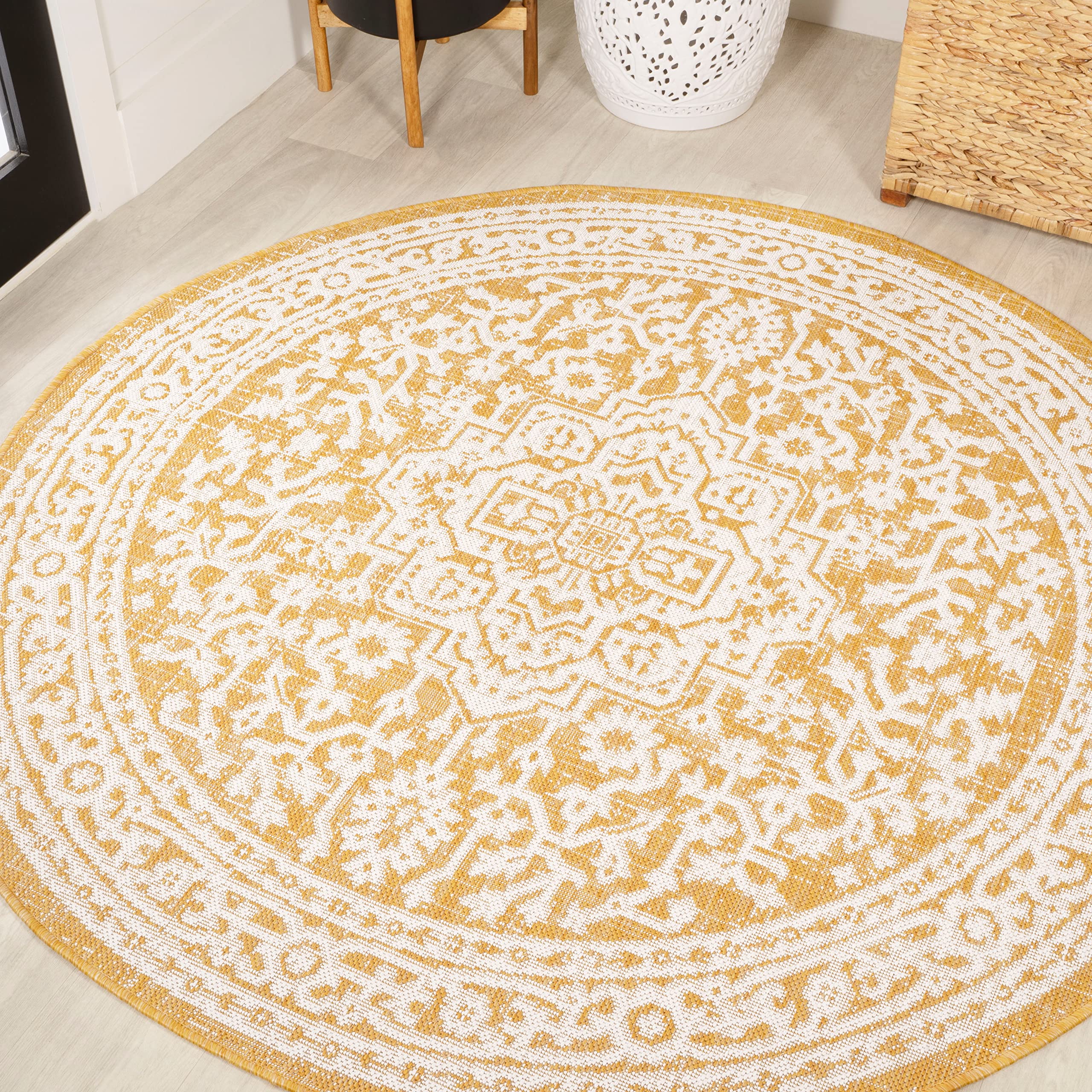 JONATHAN Y Medallion Weave Indoor Outdoor Area Rug 9X12 Teal Blue/Gray, Sinjuri Textured for Backyard, Patio, Porch, Easy-Cleaning, High Traffic, Pet-Friendly, Non-Shedding (SMB101C-9)
