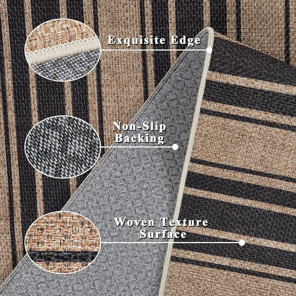 Striped Easy Jute Rug 5x7 Outdoor Patio Rug Washable Rugs for Living Room Bedroom Non Slip Non Shedding Neutral Farmhouse Indoor Outdoor Carpet for Backyard Patio Office