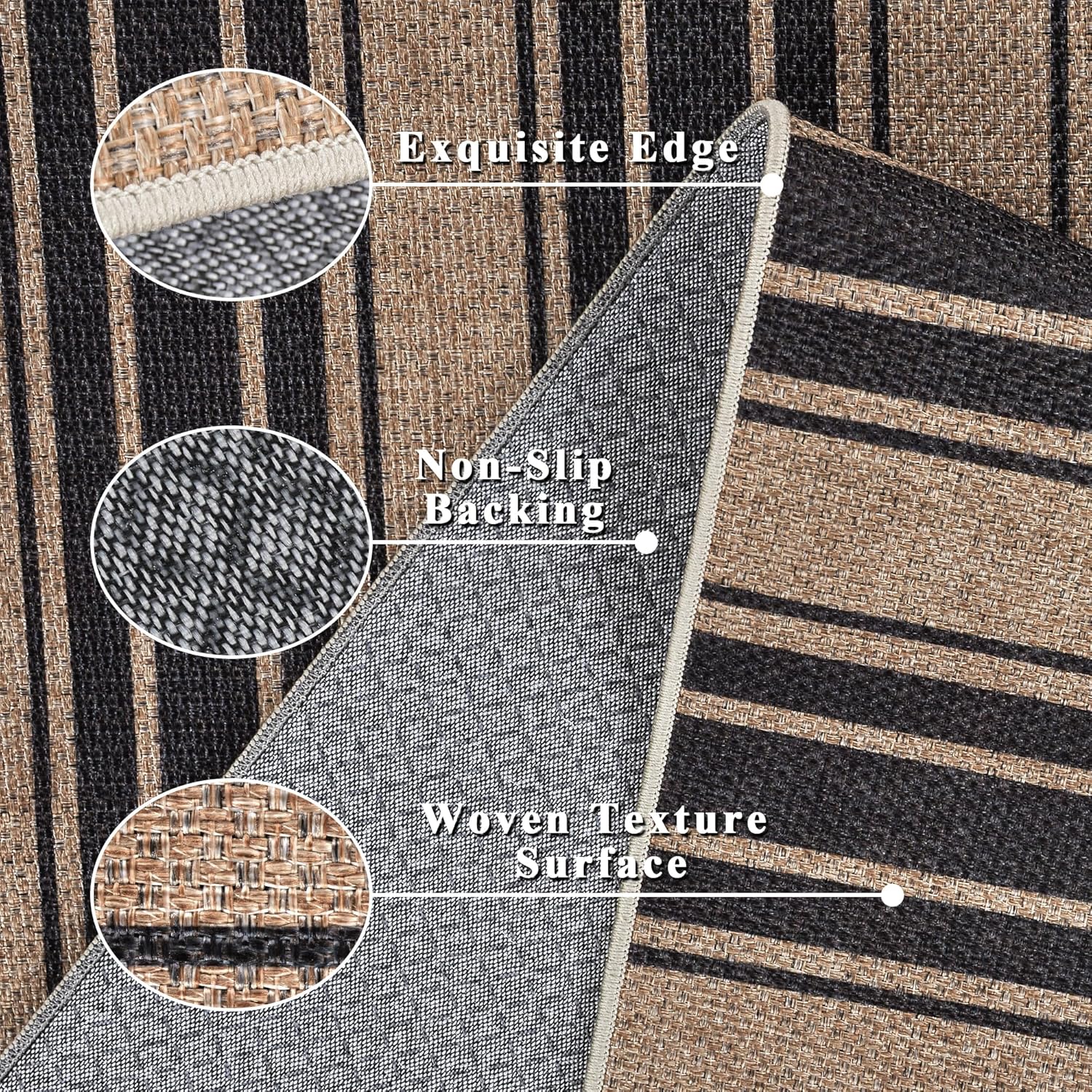 Striped Easy Jute Rug 5x7 Outdoor Patio Rug Washable Rugs for Living Room Bedroom Non Slip Non Shedding Neutral Farmhouse Indoor Outdoor Carpet for Backyard Patio Office