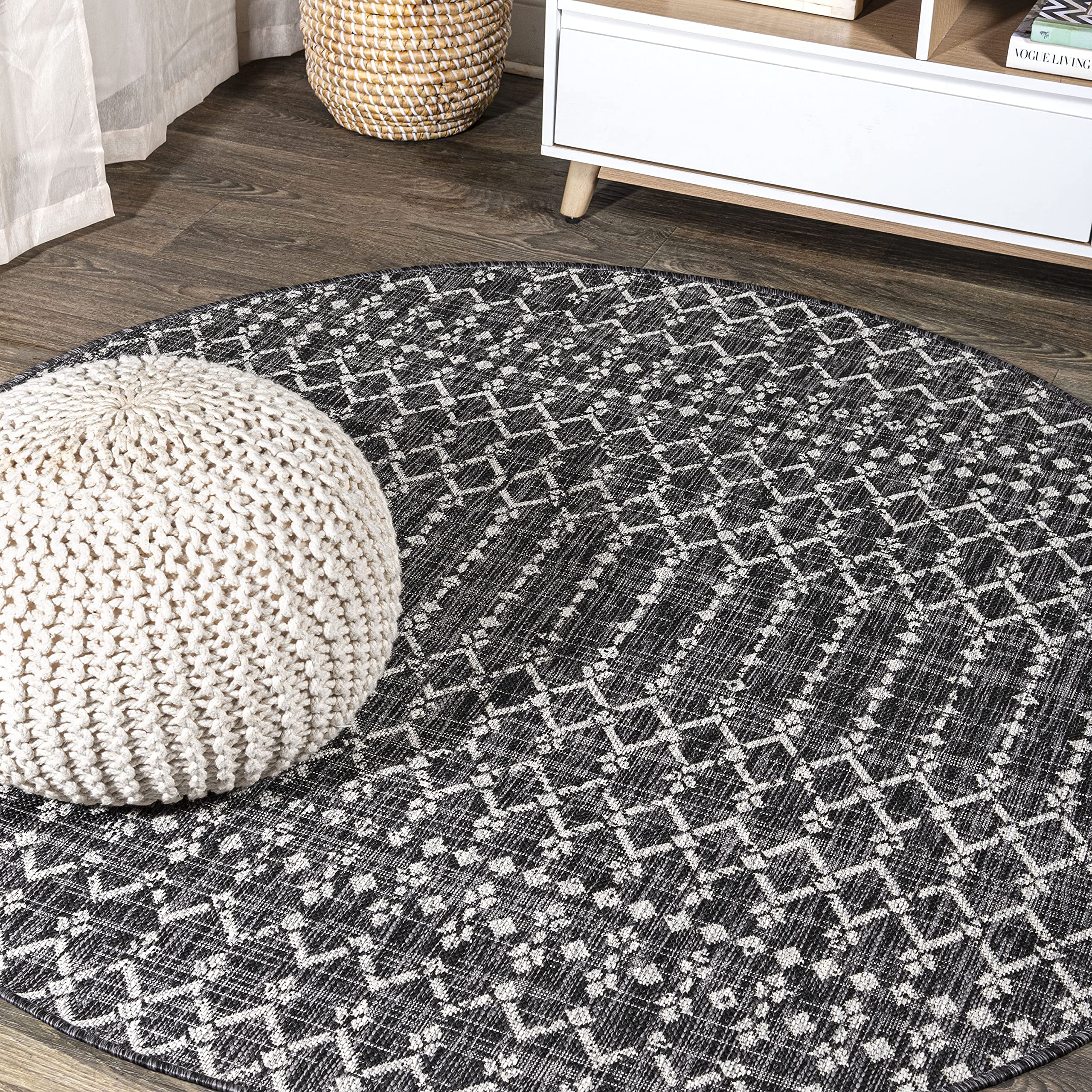JONATHAN Y Moroccan Geometric Indoor Outdoor Area Rug 8X10 Natural/Black, Ourika Textured Weave for Backyard, Patio, Porch, Easy-Cleaning, High Traffic, Pet-Friendly, Non-Shedding (SMB108D-8)