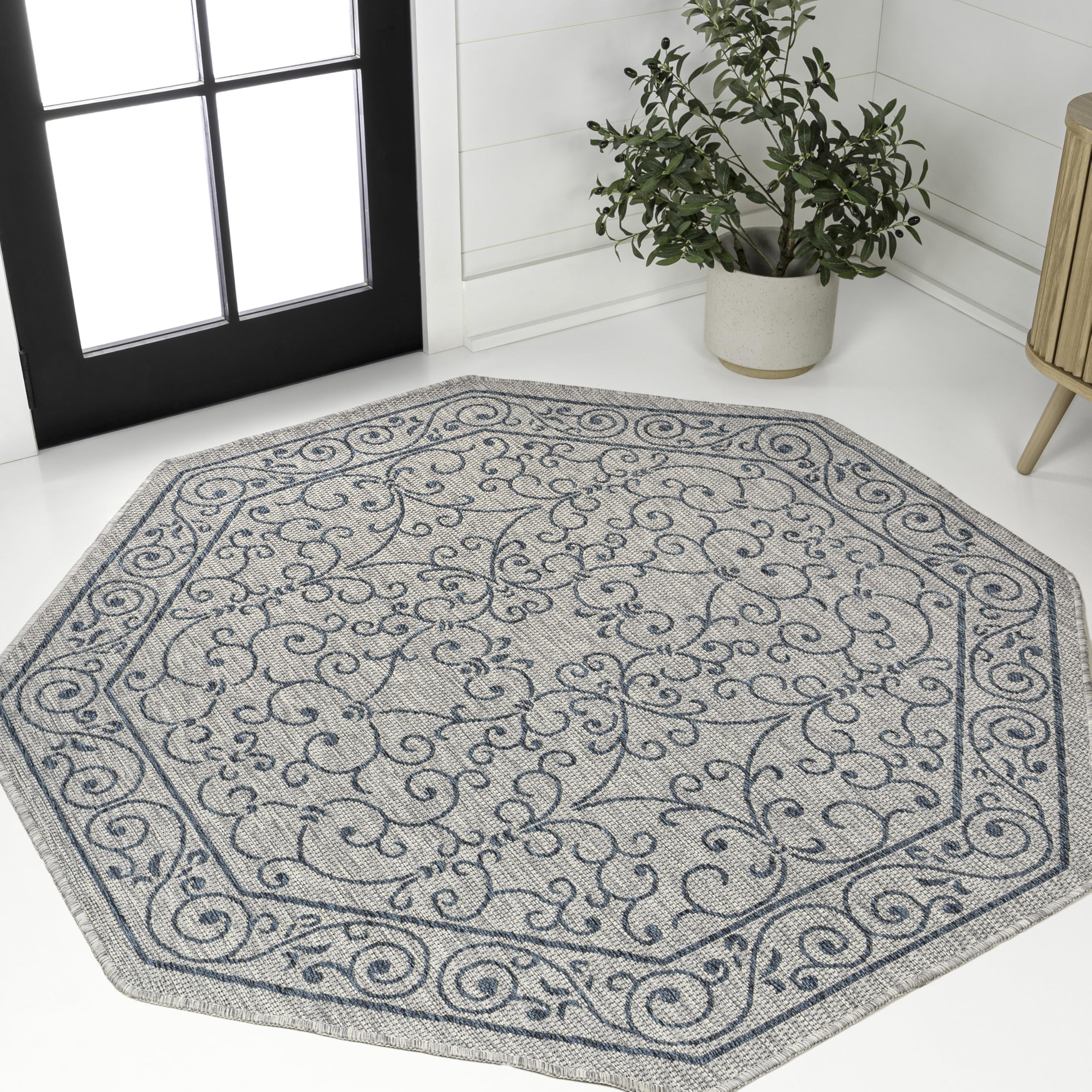 JONATHAN Y Vintage Filigree Indoor Outdoor Area Rug 5X8 Red/Beige, Charleston Textured Weave for Backyard, Patio, Porch, Easy-Cleaning, High Traffic, Pet-Friendly, Non-Shedding (SMB106B-5)