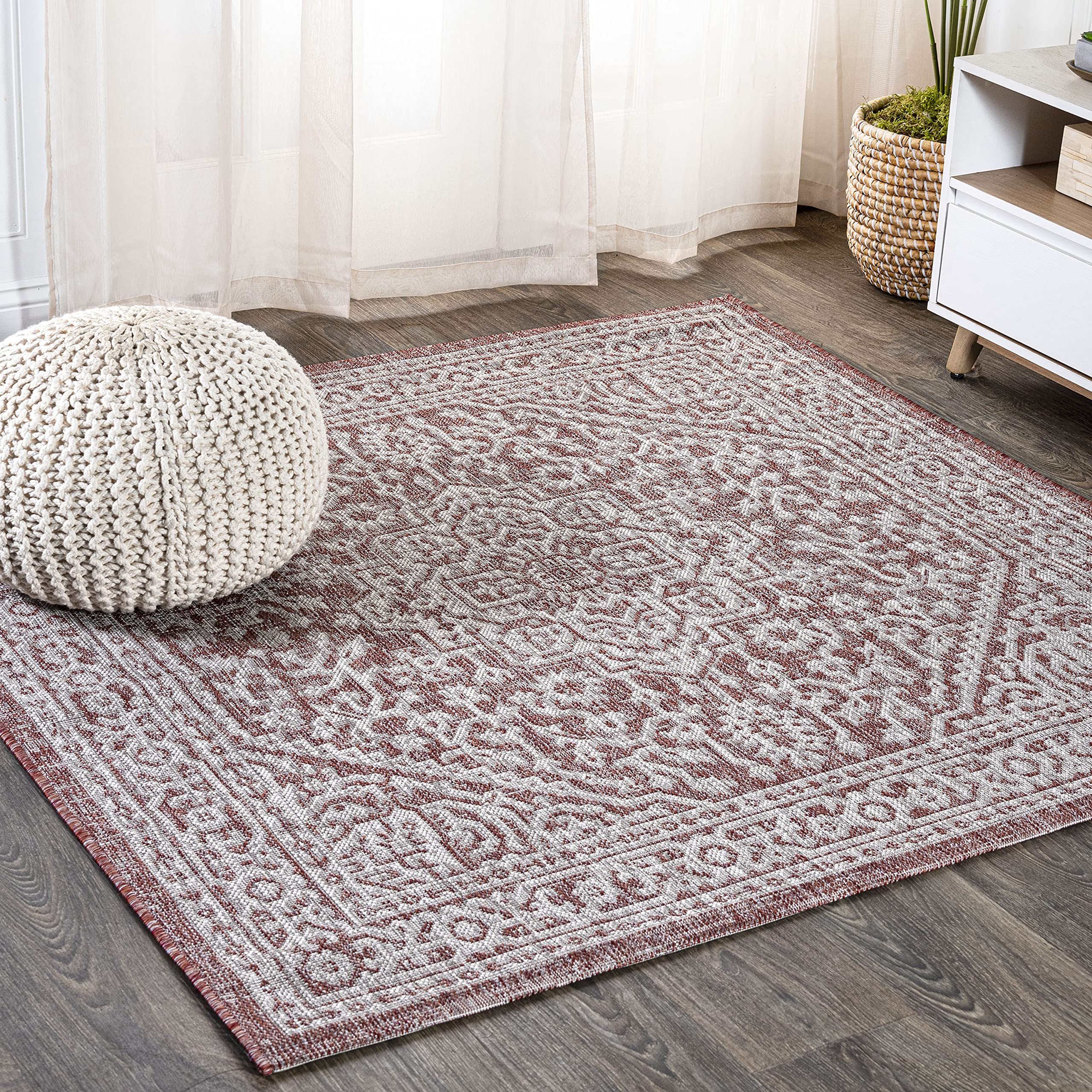 JONATHAN Y Medallion Weave Indoor Outdoor Area Rug 9X12 Teal Blue/Gray, Sinjuri Textured for Backyard, Patio, Porch, Easy-Cleaning, High Traffic, Pet-Friendly, Non-Shedding (SMB101C-9)