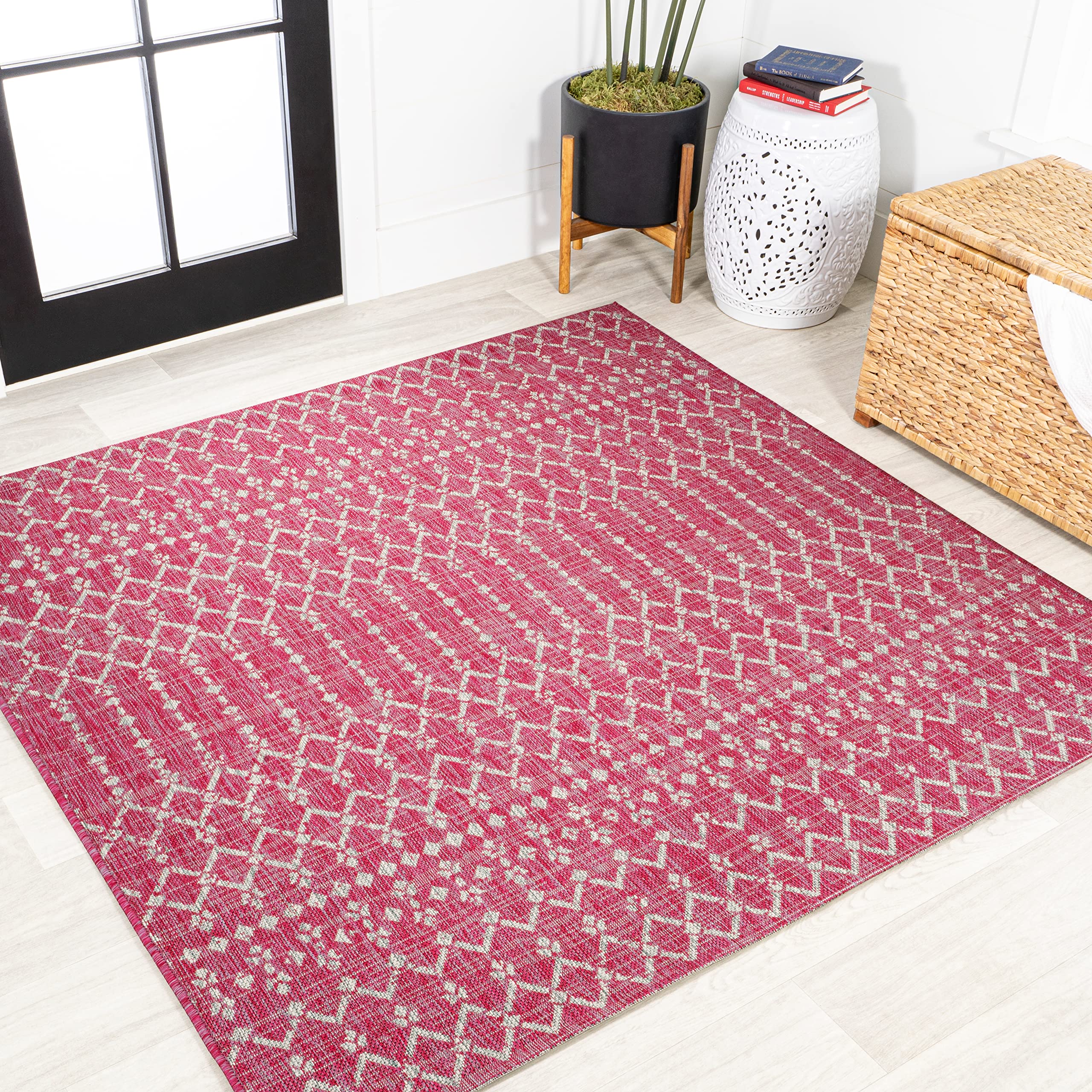 JONATHAN Y Moroccan Geometric Indoor Outdoor Area Rug 8X10 Natural/Black, Ourika Textured Weave for Backyard, Patio, Porch, Easy-Cleaning, High Traffic, Pet-Friendly, Non-Shedding (SMB108D-8)