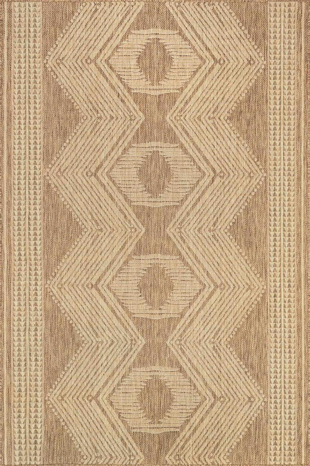 nuLOOM 4x6 Outdoor/Indoor Ranya Tribal Area Rug, Light Brown, Geometric Design, Stain Resistant, Highly Durable, For Patio, Balcony, Bedroom, Dining Room, Living Room, Bathroom