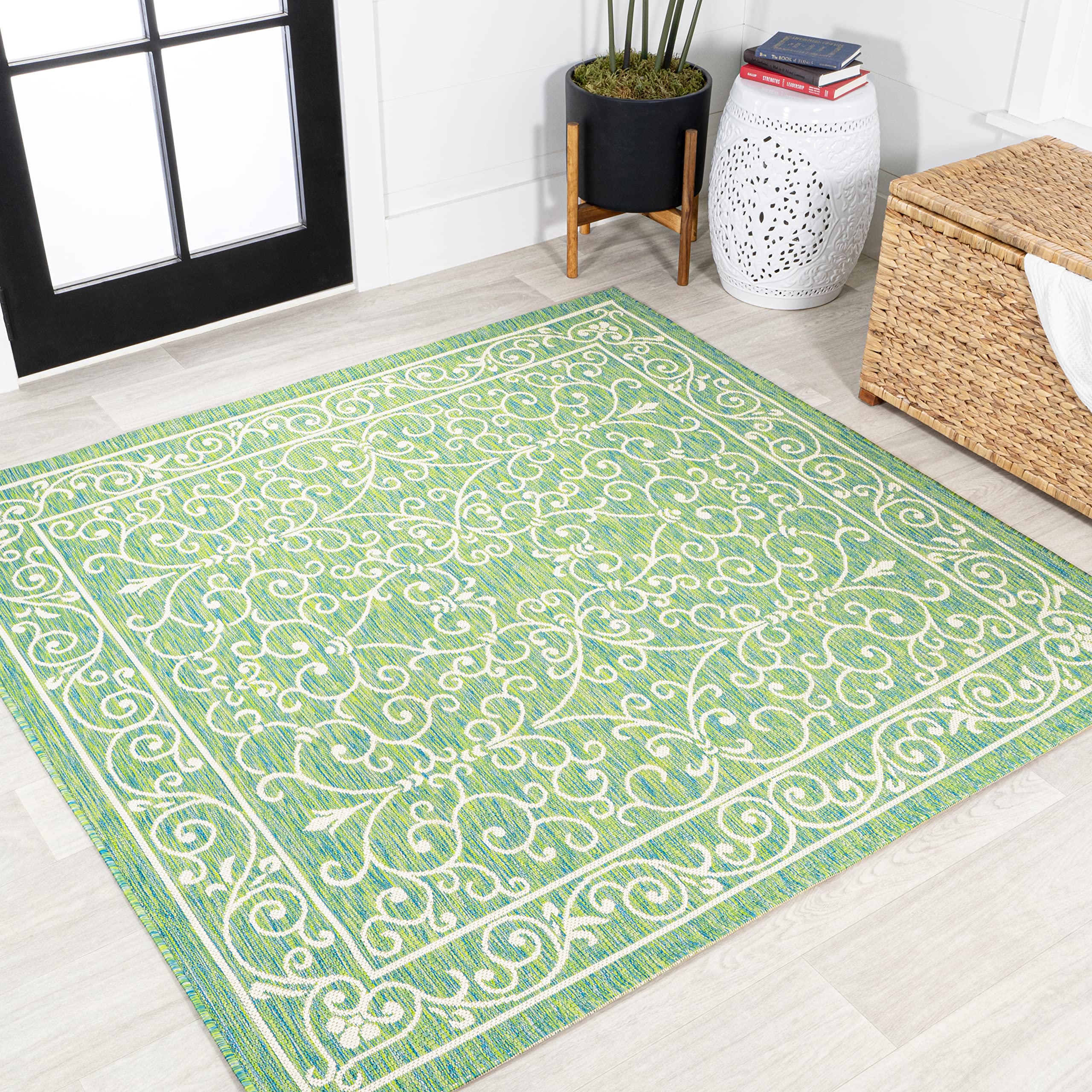 JONATHAN Y Vintage Filigree Indoor Outdoor Area Rug 5X8 Red/Beige, Charleston Textured Weave for Backyard, Patio, Porch, Easy-Cleaning, High Traffic, Pet-Friendly, Non-Shedding (SMB106B-5)