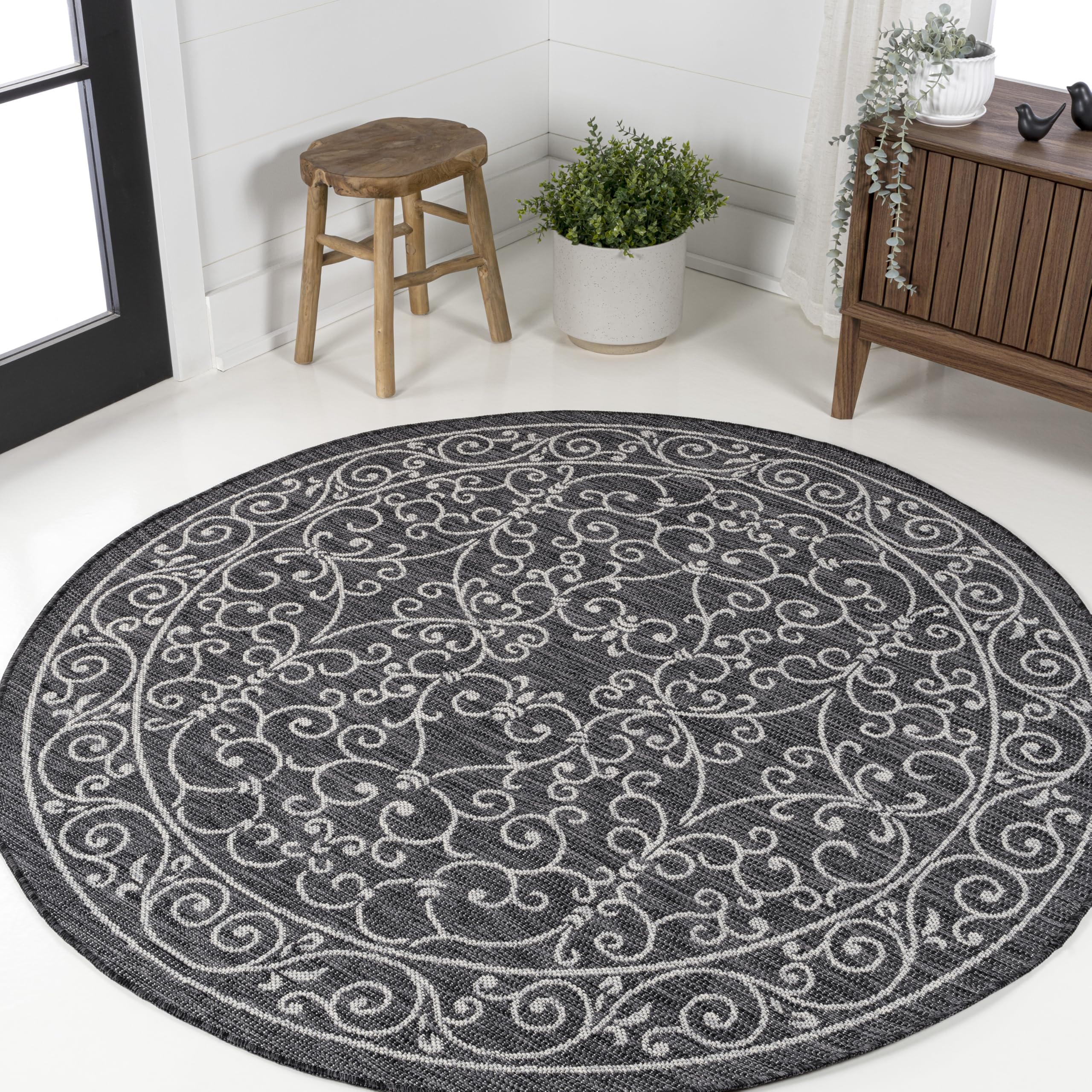 JONATHAN Y Vintage Filigree Indoor Outdoor Area Rug 5X8 Red/Beige, Charleston Textured Weave for Backyard, Patio, Porch, Easy-Cleaning, High Traffic, Pet-Friendly, Non-Shedding (SMB106B-5)