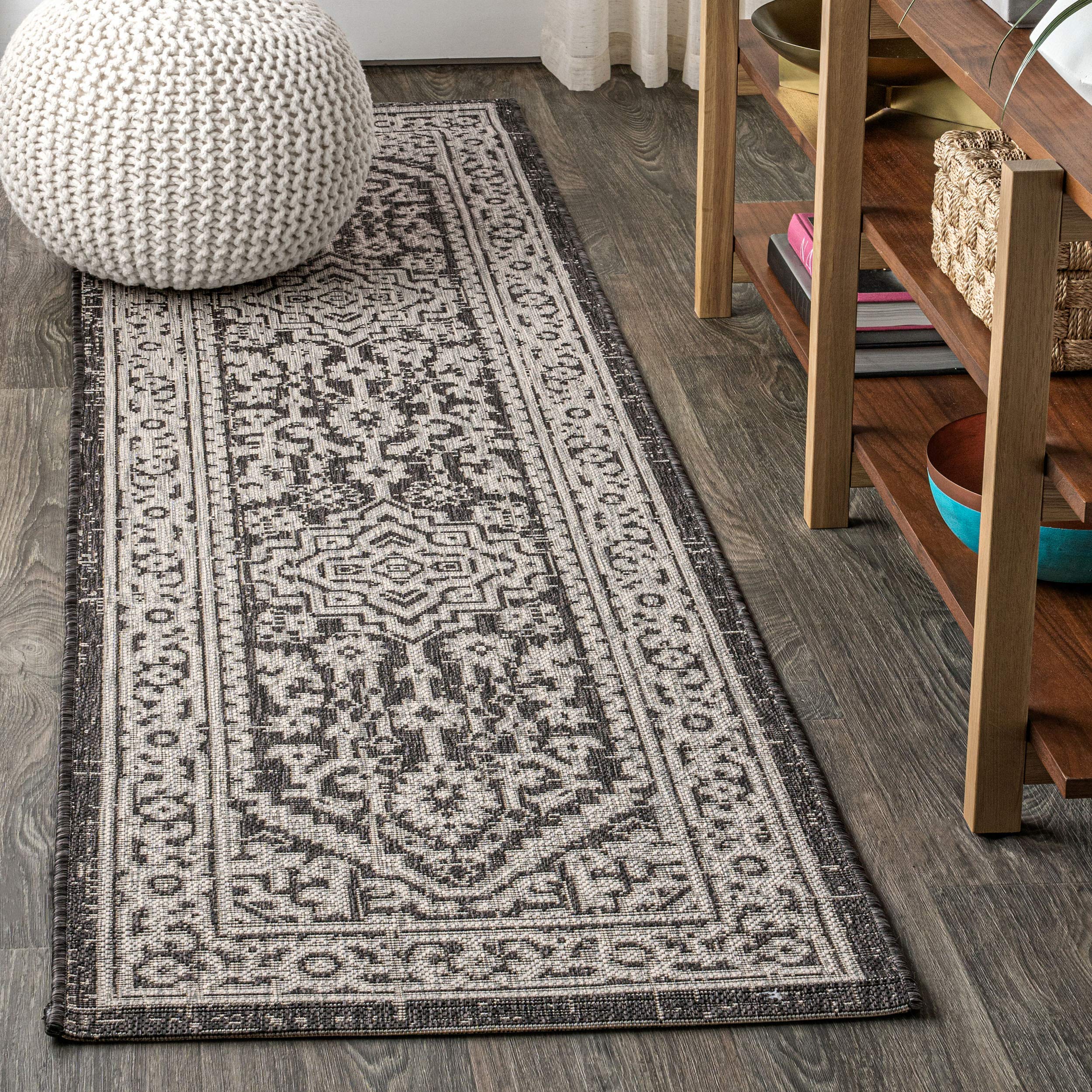 JONATHAN Y Medallion Weave Indoor Outdoor Area Rug 9X12 Teal Blue/Gray, Sinjuri Textured for Backyard, Patio, Porch, Easy-Cleaning, High Traffic, Pet-Friendly, Non-Shedding (SMB101C-9)