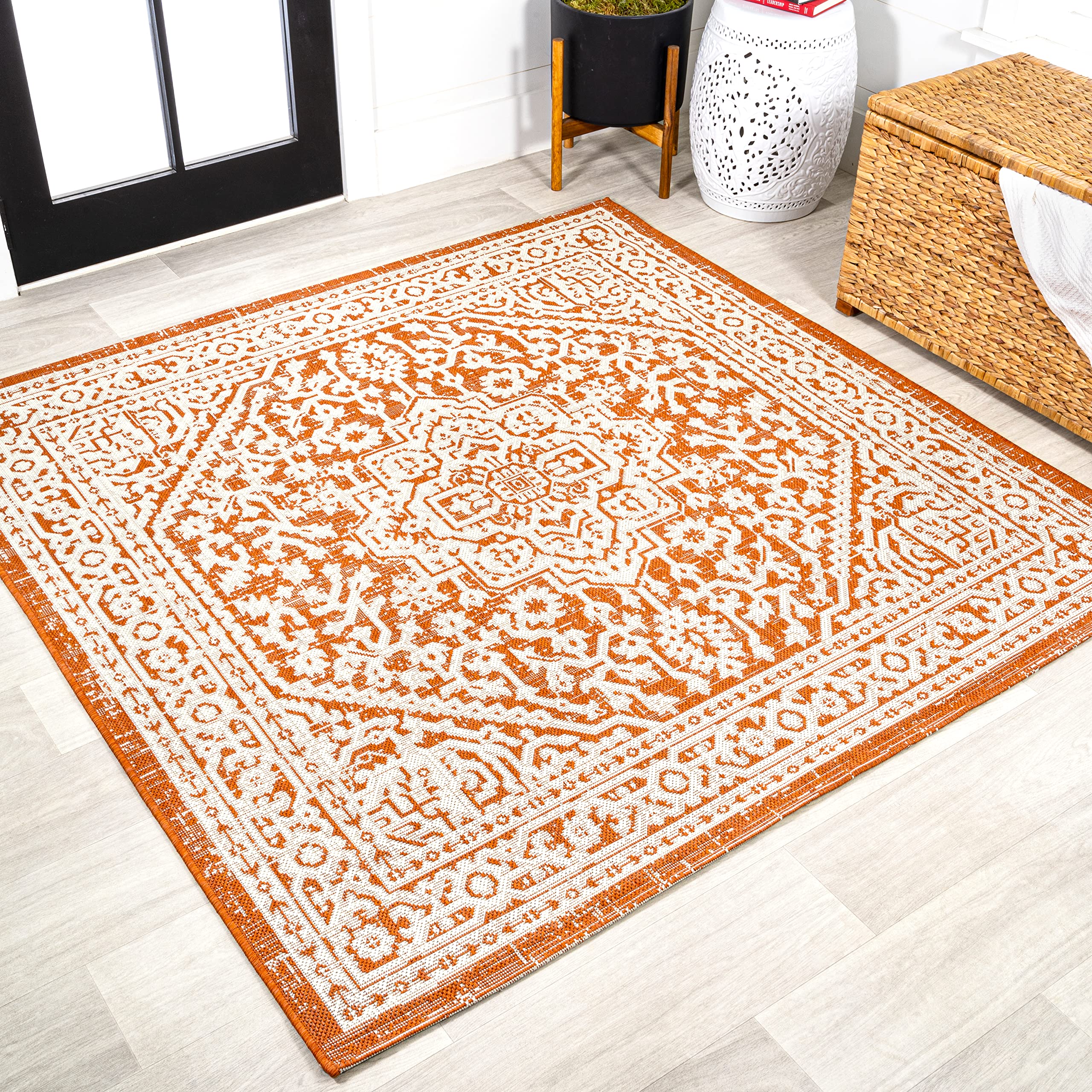 JONATHAN Y Medallion Weave Indoor Outdoor Area Rug 9X12 Teal Blue/Gray, Sinjuri Textured for Backyard, Patio, Porch, Easy-Cleaning, High Traffic, Pet-Friendly, Non-Shedding (SMB101C-9)