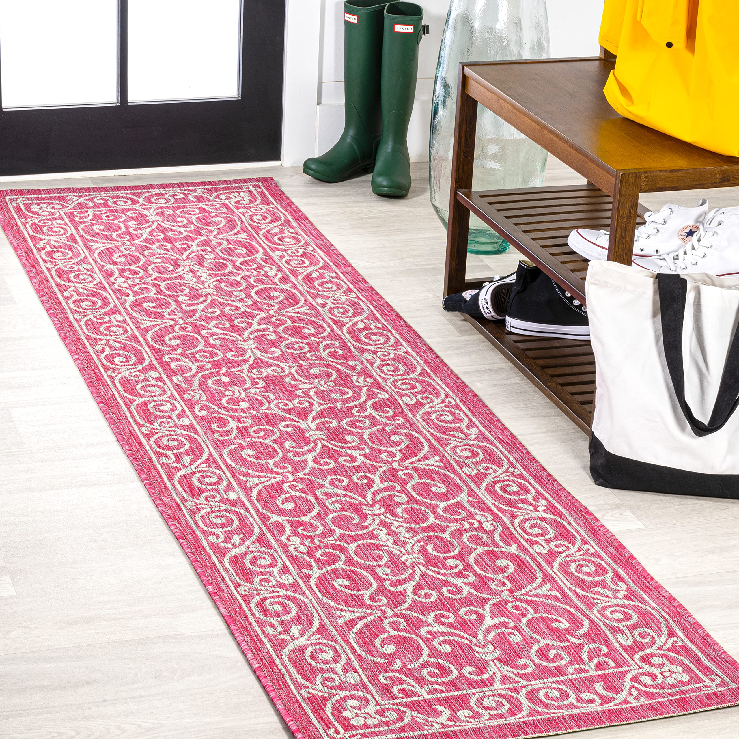 JONATHAN Y Vintage Filigree Indoor Outdoor Area Rug 5X8 Red/Beige, Charleston Textured Weave for Backyard, Patio, Porch, Easy-Cleaning, High Traffic, Pet-Friendly, Non-Shedding (SMB106B-5)