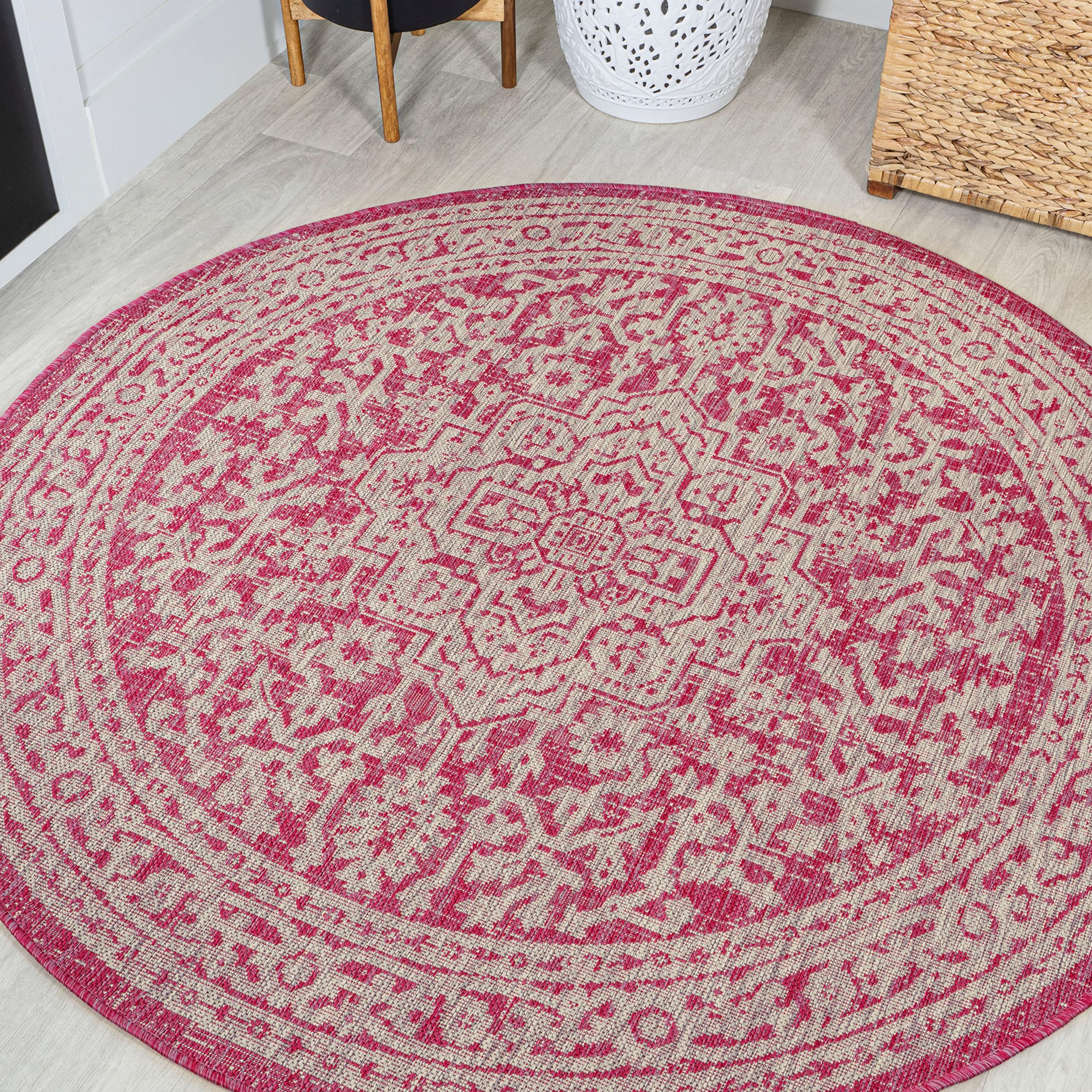 JONATHAN Y Medallion Weave Indoor Outdoor Area Rug 9X12 Teal Blue/Gray, Sinjuri Textured for Backyard, Patio, Porch, Easy-Cleaning, High Traffic, Pet-Friendly, Non-Shedding (SMB101C-9)