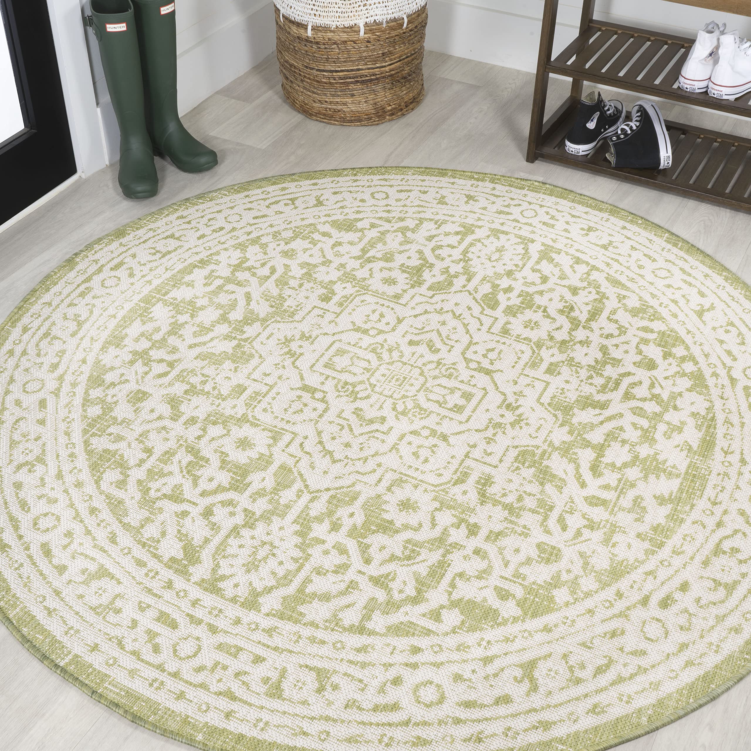 JONATHAN Y Medallion Weave Indoor Outdoor Area Rug 9X12 Teal Blue/Gray, Sinjuri Textured for Backyard, Patio, Porch, Easy-Cleaning, High Traffic, Pet-Friendly, Non-Shedding (SMB101C-9)