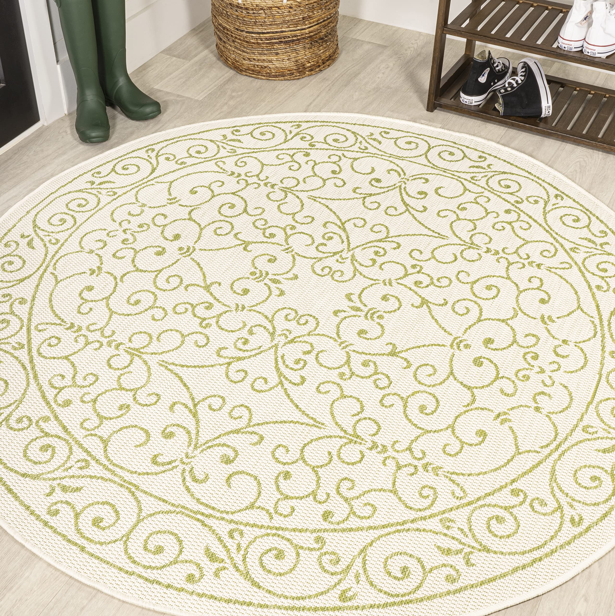 JONATHAN Y Vintage Filigree Indoor Outdoor Area Rug 5X8 Red/Beige, Charleston Textured Weave for Backyard, Patio, Porch, Easy-Cleaning, High Traffic, Pet-Friendly, Non-Shedding (SMB106B-5)