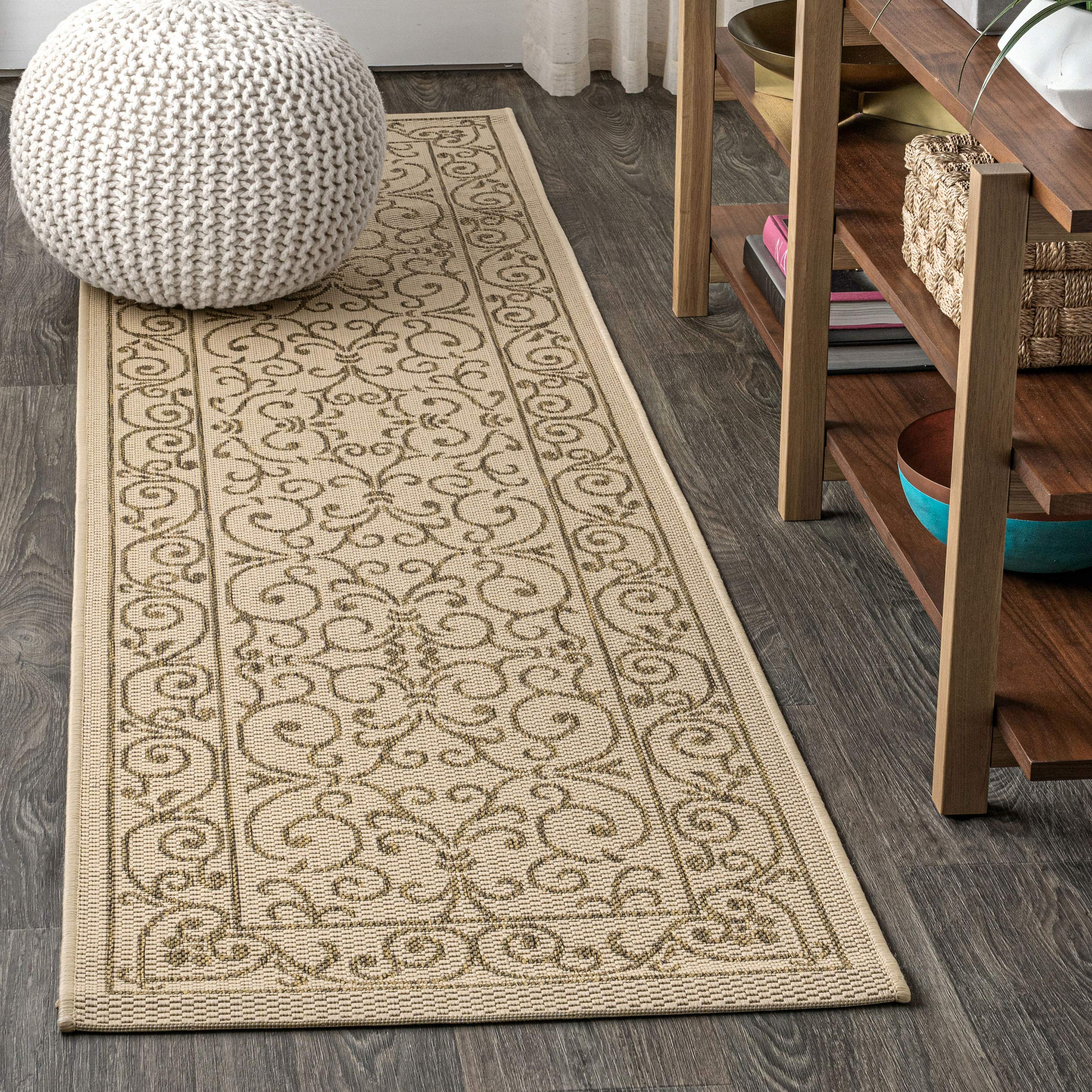 JONATHAN Y Vintage Filigree Indoor Outdoor Area Rug 5X8 Red/Beige, Charleston Textured Weave for Backyard, Patio, Porch, Easy-Cleaning, High Traffic, Pet-Friendly, Non-Shedding (SMB106B-5)