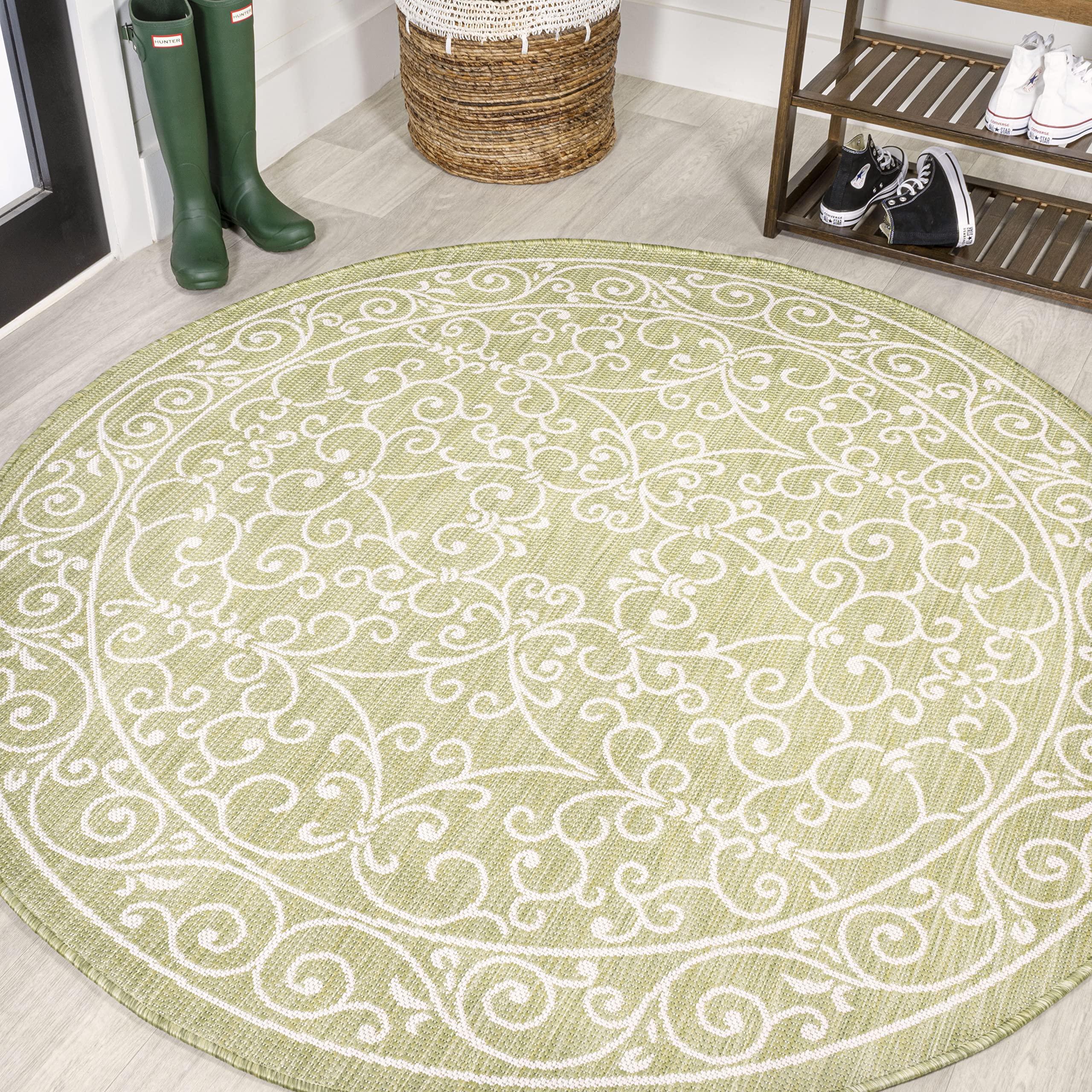 JONATHAN Y Vintage Filigree Indoor Outdoor Area Rug 5X8 Red/Beige, Charleston Textured Weave for Backyard, Patio, Porch, Easy-Cleaning, High Traffic, Pet-Friendly, Non-Shedding (SMB106B-5)