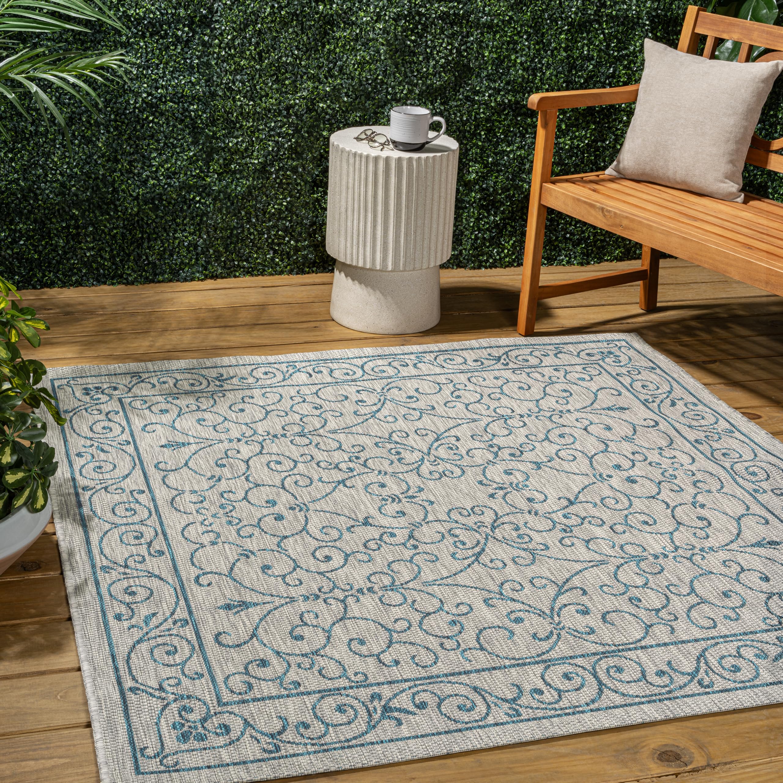 JONATHAN Y Vintage Filigree Indoor Outdoor Area Rug 5X8 Red/Beige, Charleston Textured Weave for Backyard, Patio, Porch, Easy-Cleaning, High Traffic, Pet-Friendly, Non-Shedding (SMB106B-5)