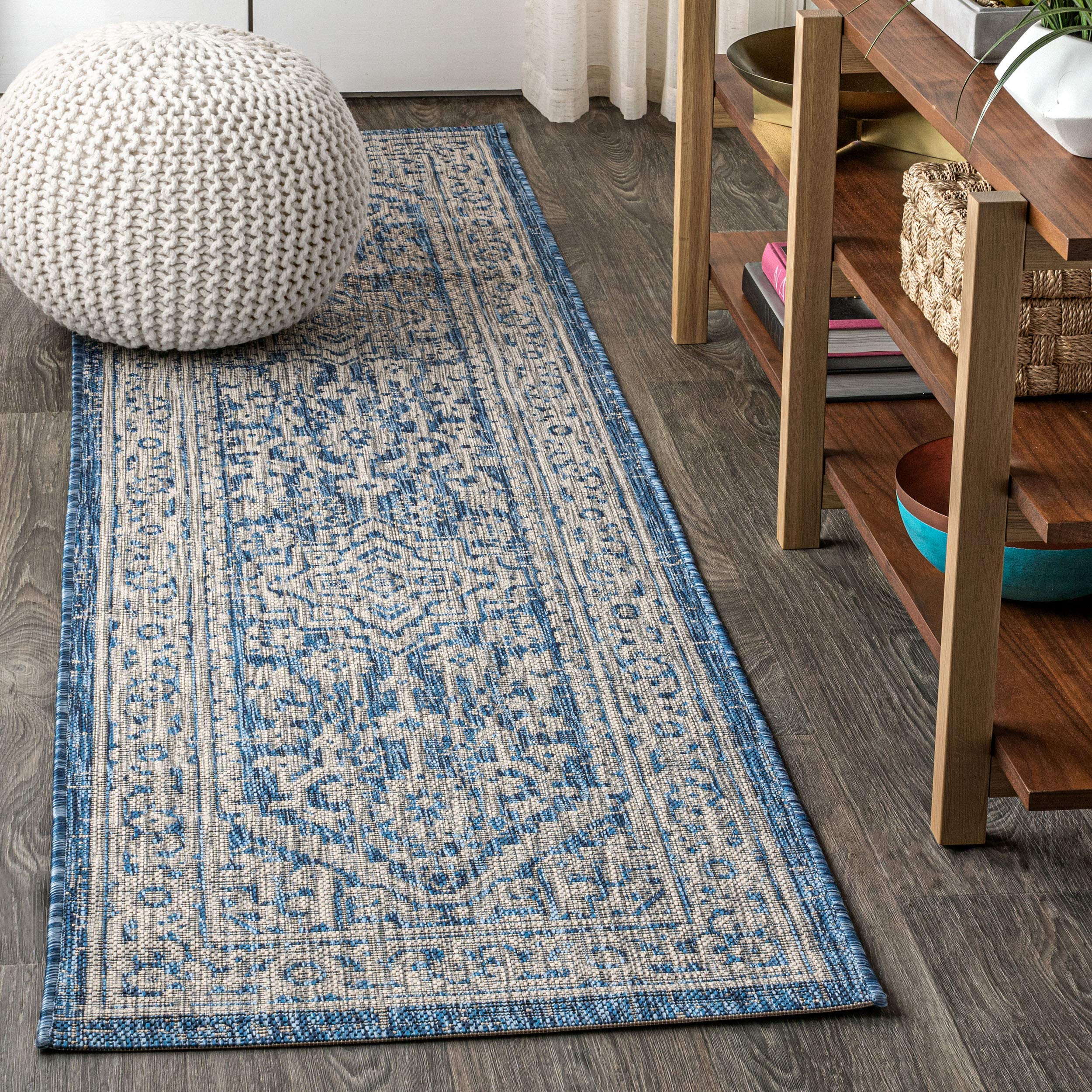 JONATHAN Y Medallion Weave Indoor Outdoor Area Rug 9X12 Teal Blue/Gray, Sinjuri Textured for Backyard, Patio, Porch, Easy-Cleaning, High Traffic, Pet-Friendly, Non-Shedding (SMB101C-9)
