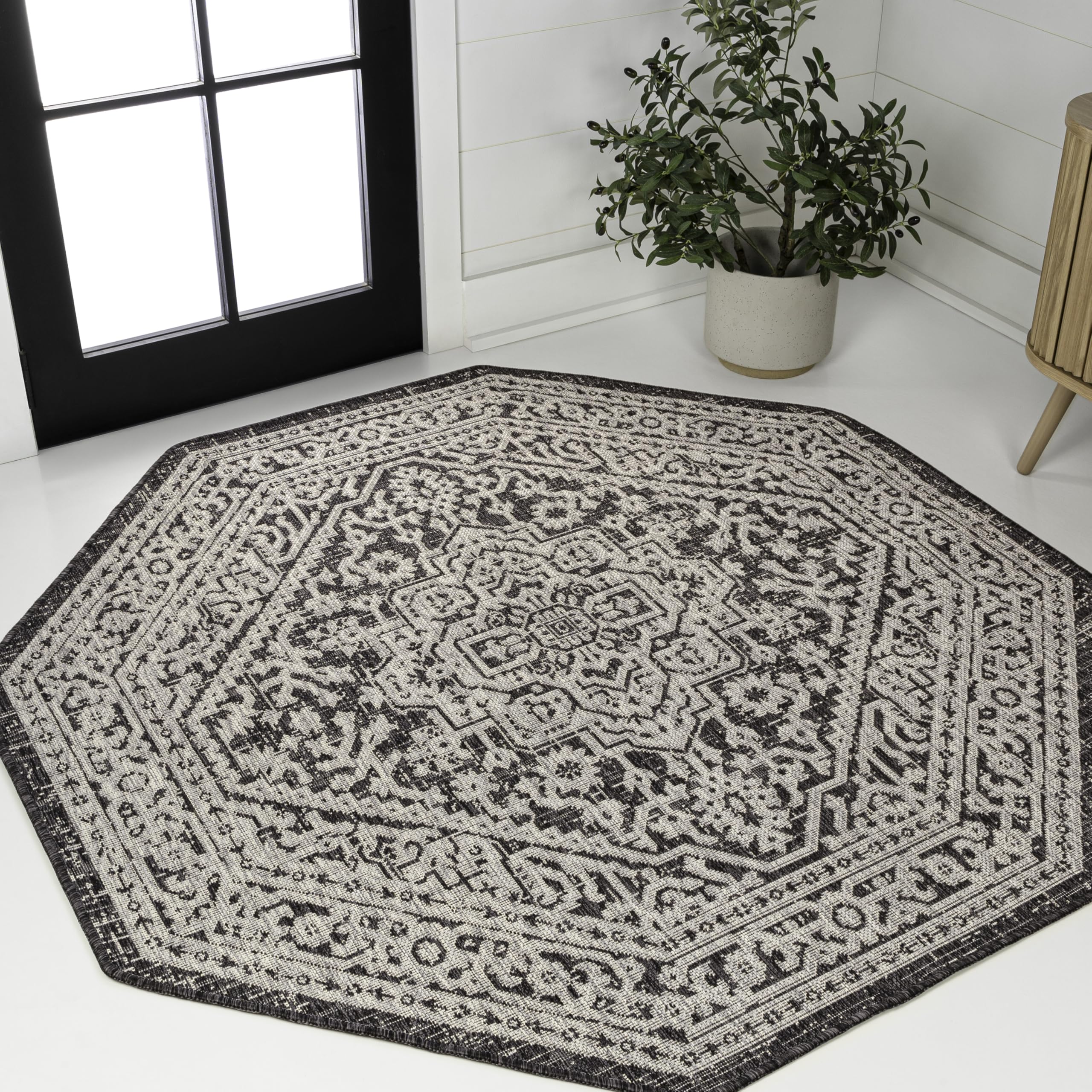 JONATHAN Y Medallion Weave Indoor Outdoor Area Rug 9X12 Teal Blue/Gray, Sinjuri Textured for Backyard, Patio, Porch, Easy-Cleaning, High Traffic, Pet-Friendly, Non-Shedding (SMB101C-9)