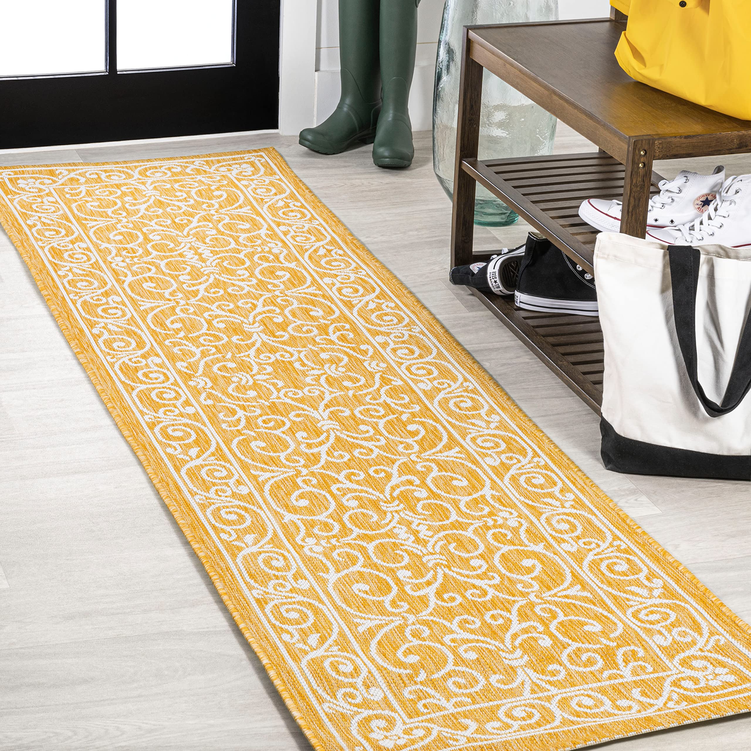 JONATHAN Y Vintage Filigree Indoor Outdoor Area Rug 5X8 Red/Beige, Charleston Textured Weave for Backyard, Patio, Porch, Easy-Cleaning, High Traffic, Pet-Friendly, Non-Shedding (SMB106B-5)