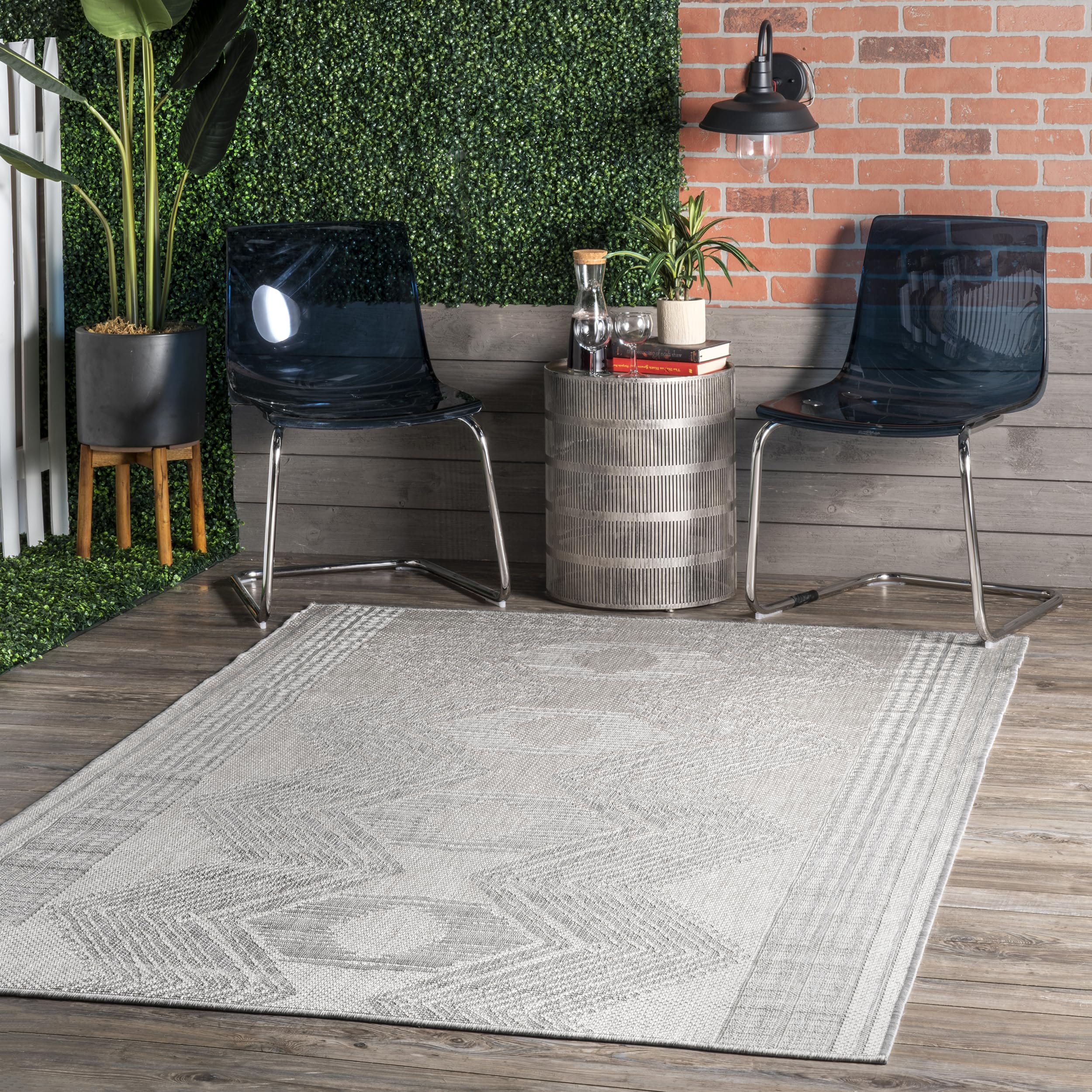 nuLOOM 4x6 Outdoor/Indoor Ranya Tribal Area Rug, Light Brown, Geometric Design, Stain Resistant, Highly Durable, For Patio, Balcony, Bedroom, Dining Room, Living Room, Bathroom