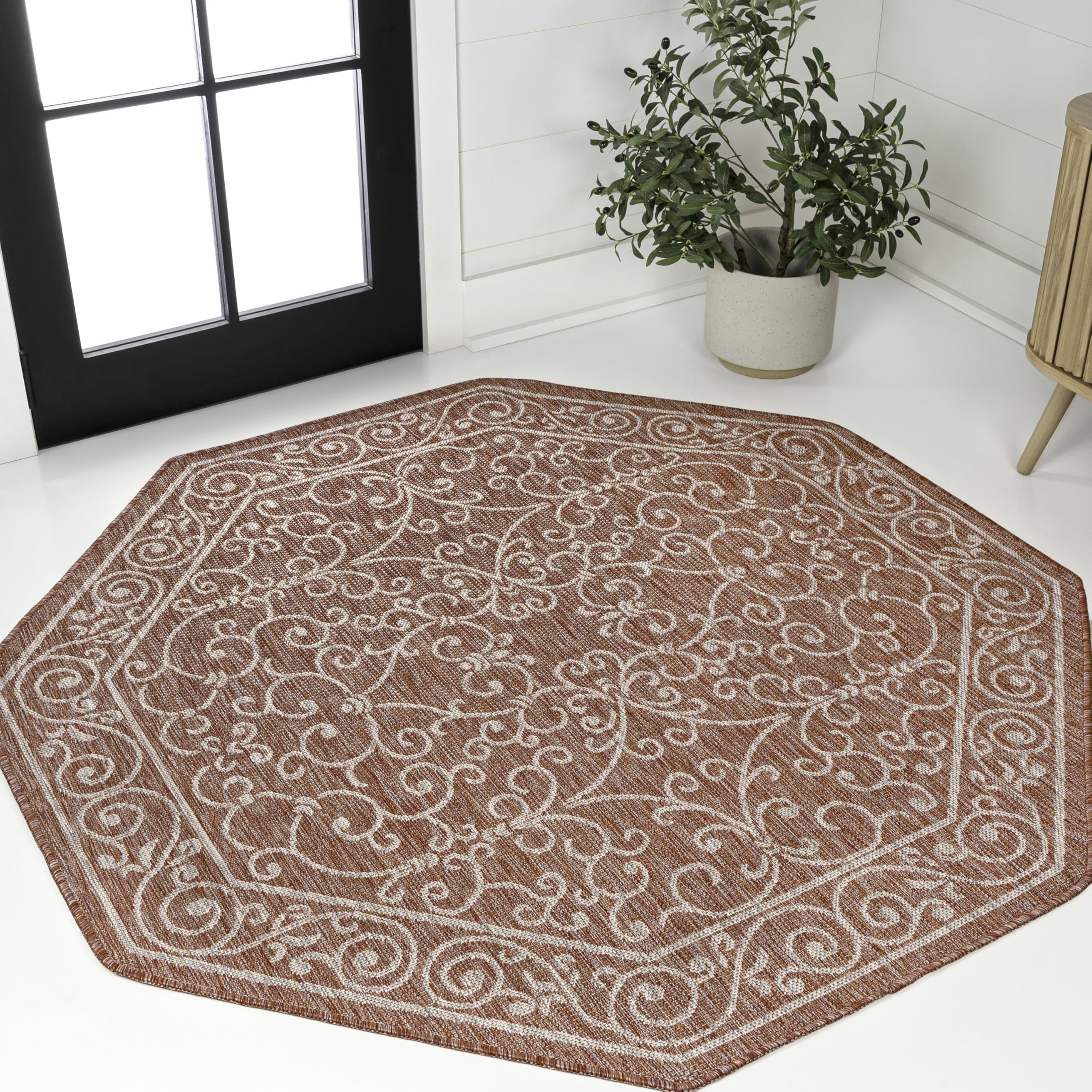 JONATHAN Y Vintage Filigree Indoor Outdoor Area Rug 5X8 Red/Beige, Charleston Textured Weave for Backyard, Patio, Porch, Easy-Cleaning, High Traffic, Pet-Friendly, Non-Shedding (SMB106B-5)
