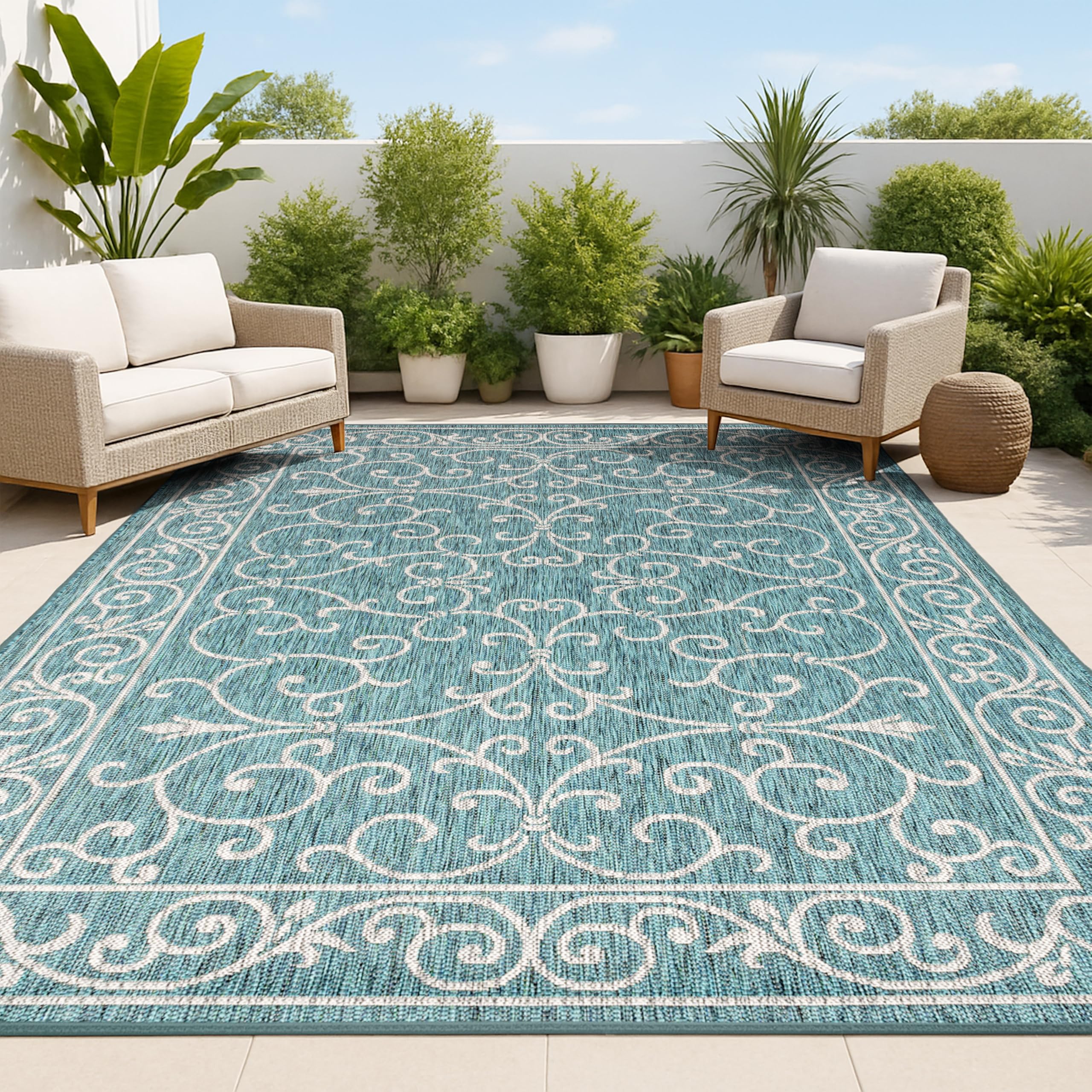 JONATHAN Y Vintage Filigree Indoor Outdoor Area Rug 5X8 Red/Beige, Charleston Textured Weave for Backyard, Patio, Porch, Easy-Cleaning, High Traffic, Pet-Friendly, Non-Shedding (SMB106B-5)