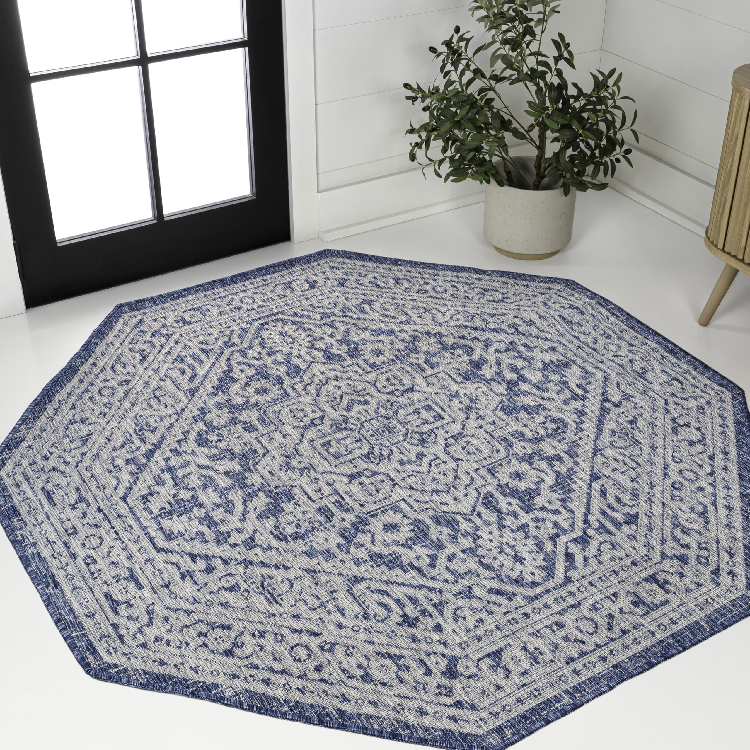 JONATHAN Y Medallion Weave Indoor Outdoor Area Rug 9X12 Teal Blue/Gray, Sinjuri Textured for Backyard, Patio, Porch, Easy-Cleaning, High Traffic, Pet-Friendly, Non-Shedding (SMB101C-9)