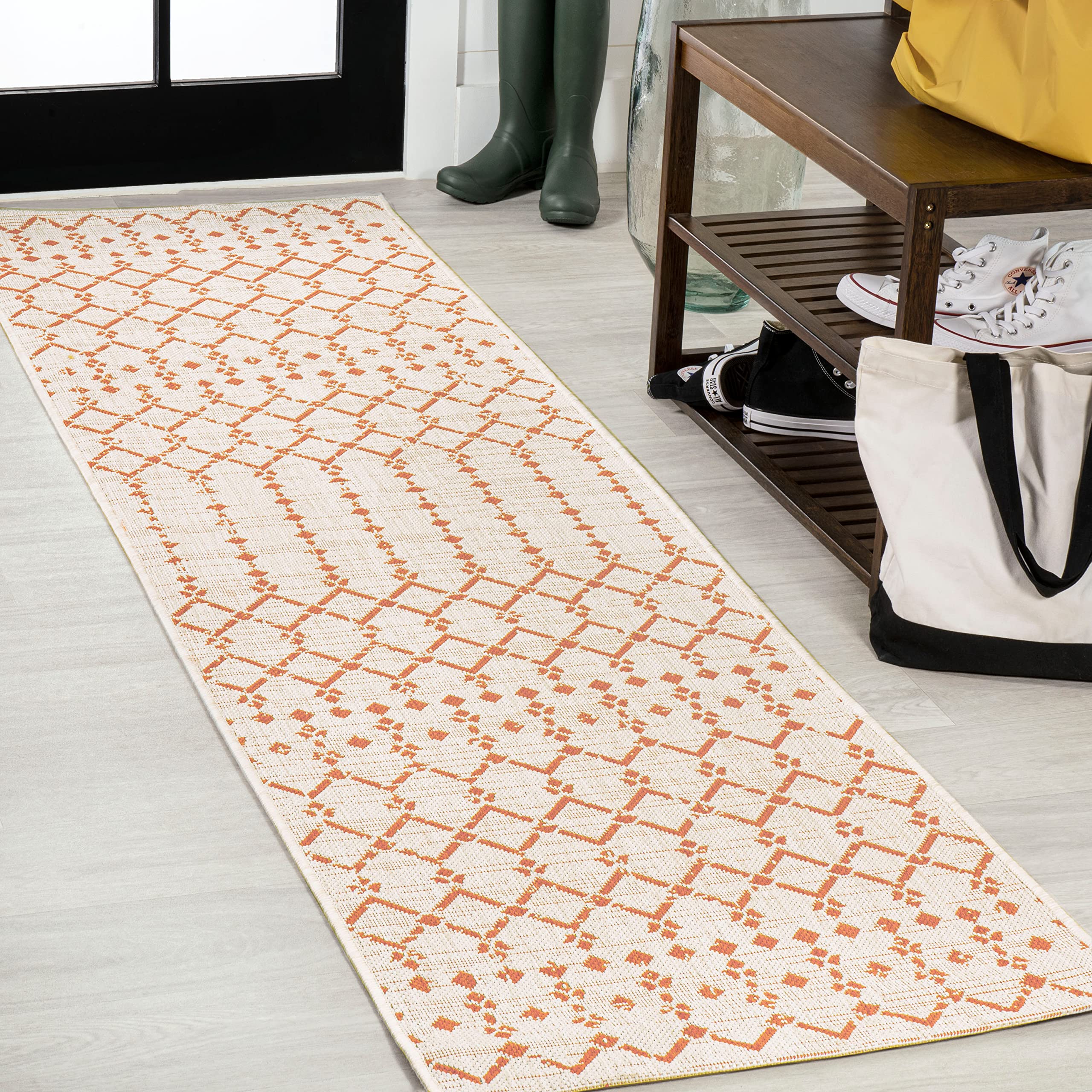 JONATHAN Y Moroccan Geometric Indoor Outdoor Area Rug 8X10 Natural/Black, Ourika Textured Weave for Backyard, Patio, Porch, Easy-Cleaning, High Traffic, Pet-Friendly, Non-Shedding (SMB108D-8)