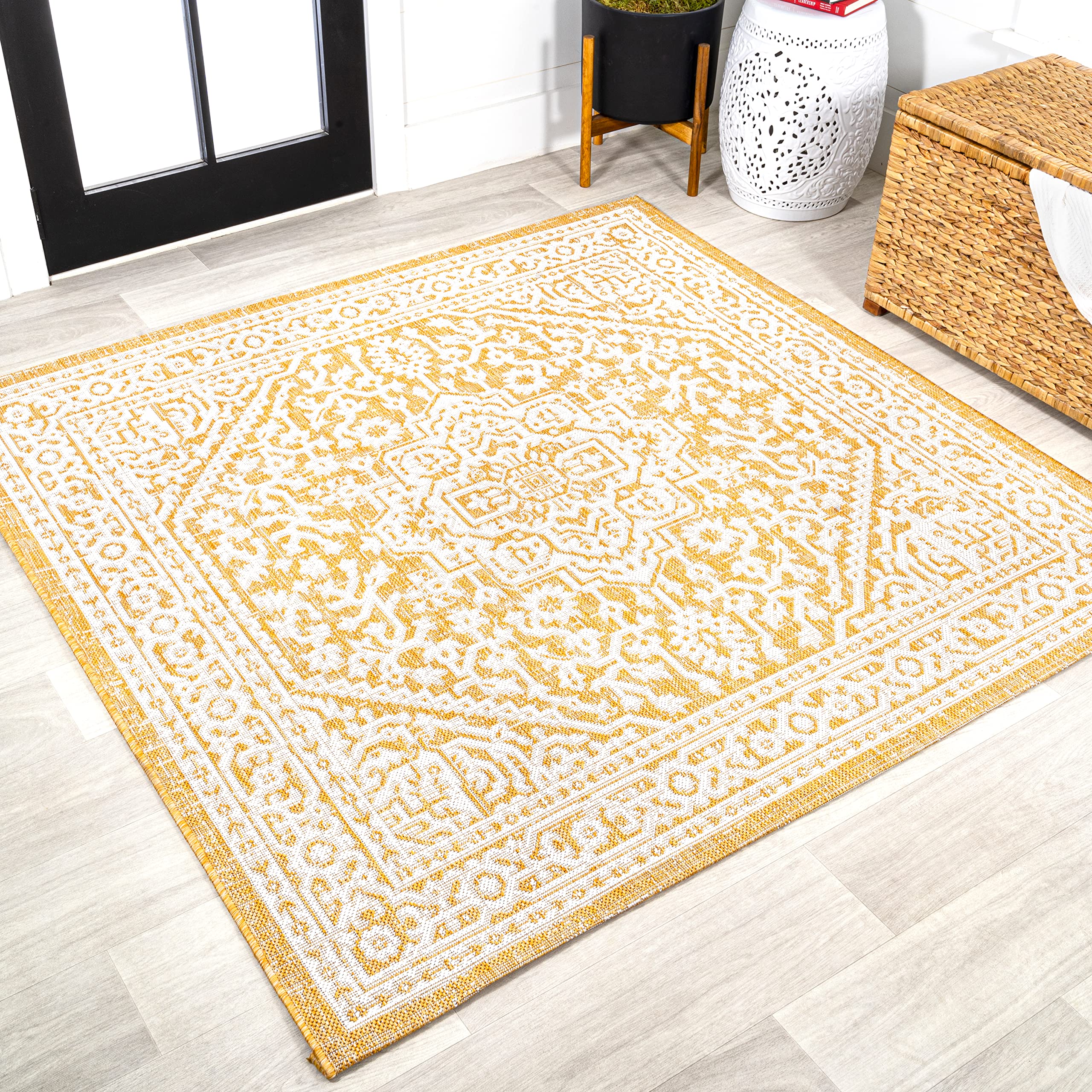 JONATHAN Y Medallion Weave Indoor Outdoor Area Rug 9X12 Teal Blue/Gray, Sinjuri Textured for Backyard, Patio, Porch, Easy-Cleaning, High Traffic, Pet-Friendly, Non-Shedding (SMB101C-9)