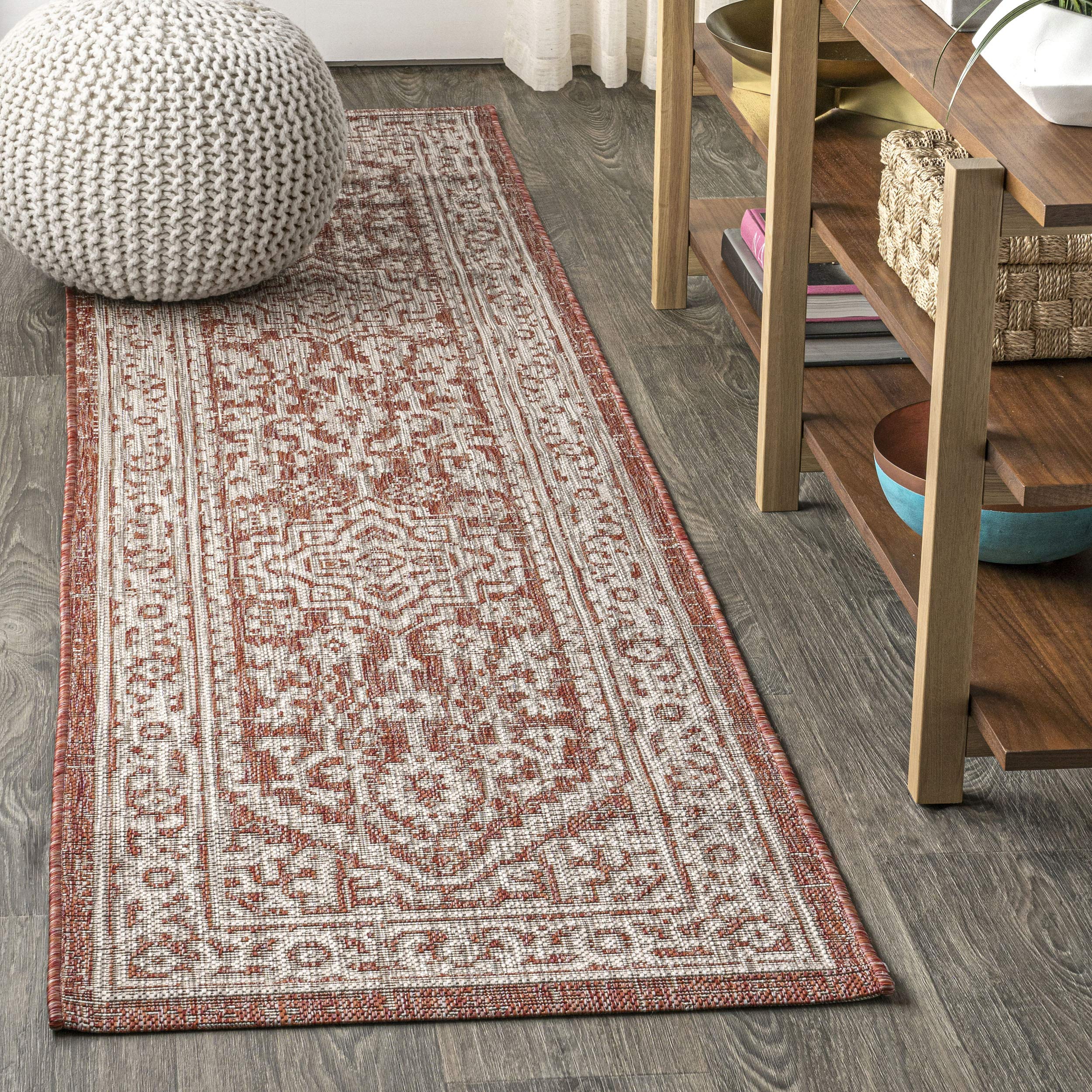 JONATHAN Y Medallion Weave Indoor Outdoor Area Rug 9X12 Teal Blue/Gray, Sinjuri Textured for Backyard, Patio, Porch, Easy-Cleaning, High Traffic, Pet-Friendly, Non-Shedding (SMB101C-9)