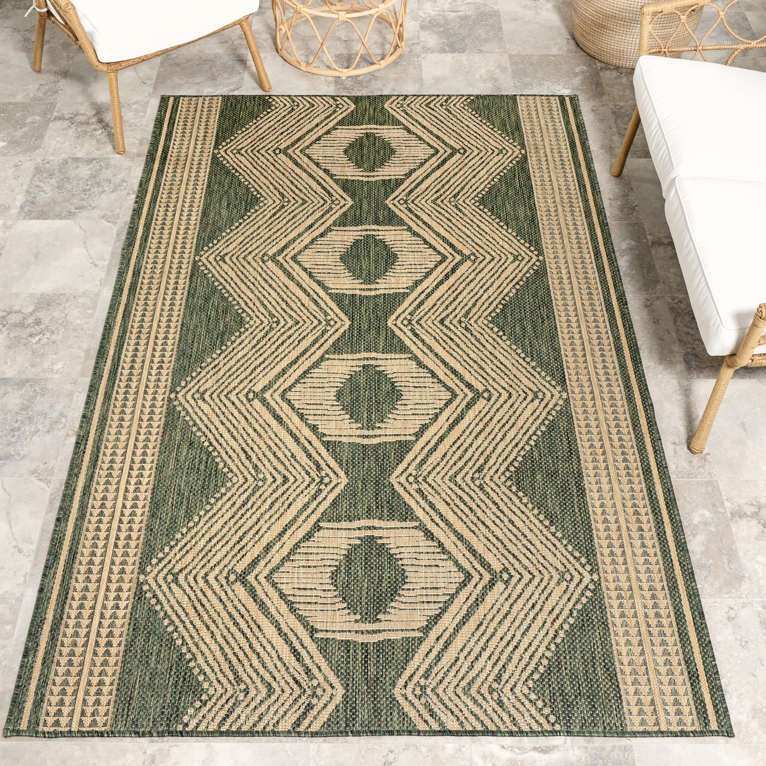 nuLOOM 4x6 Outdoor/Indoor Ranya Tribal Area Rug, Light Brown, Geometric Design, Stain Resistant, Highly Durable, For Patio, Balcony, Bedroom, Dining Room, Living Room, Bathroom