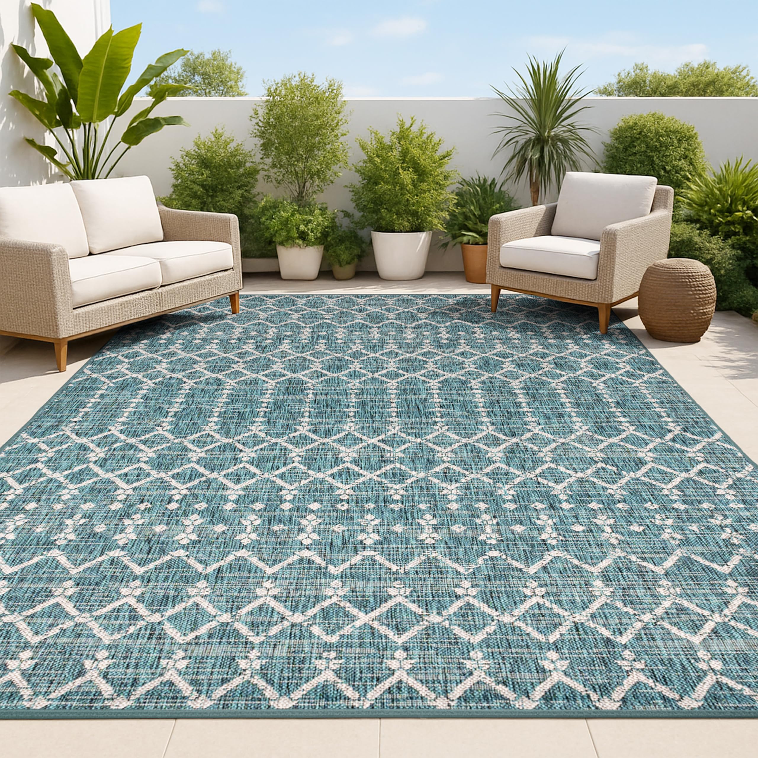 JONATHAN Y Moroccan Geometric Indoor Outdoor Area Rug 8X10 Natural/Black, Ourika Textured Weave for Backyard, Patio, Porch, Easy-Cleaning, High Traffic, Pet-Friendly, Non-Shedding (SMB108D-8)