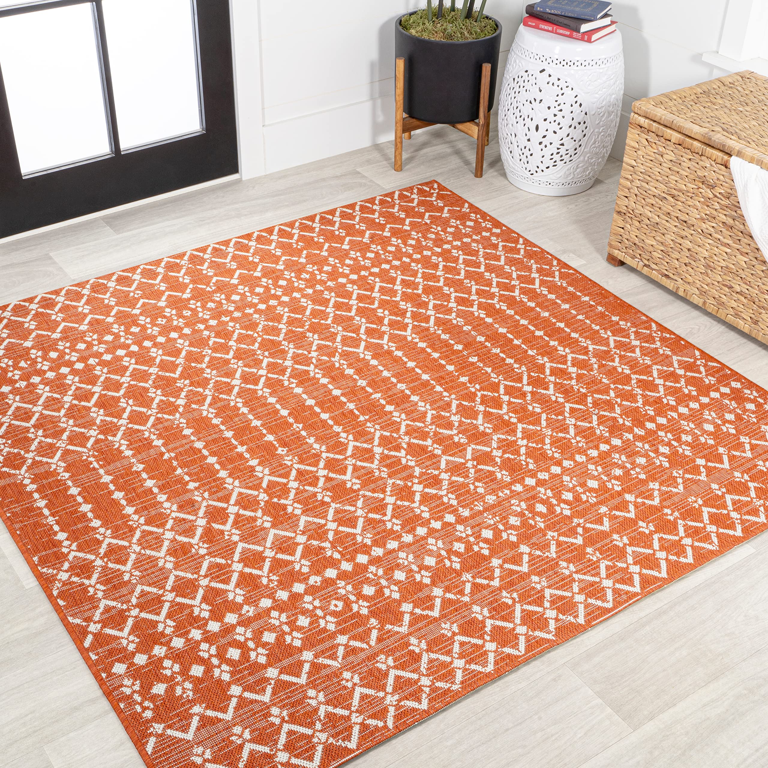 JONATHAN Y Moroccan Geometric Indoor Outdoor Area Rug 8X10 Natural/Black, Ourika Textured Weave for Backyard, Patio, Porch, Easy-Cleaning, High Traffic, Pet-Friendly, Non-Shedding (SMB108D-8)
