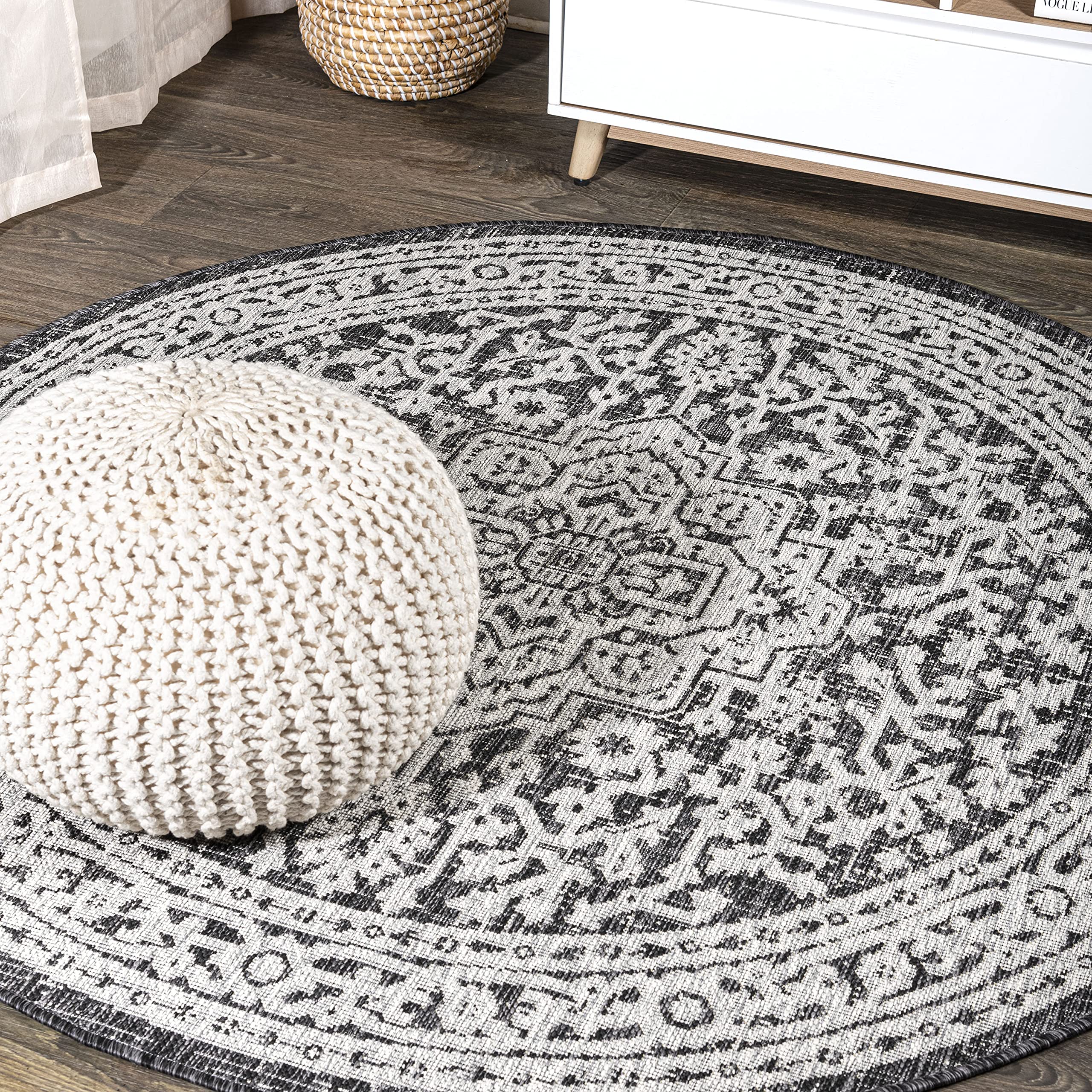 JONATHAN Y Medallion Weave Indoor Outdoor Area Rug 9X12 Teal Blue/Gray, Sinjuri Textured for Backyard, Patio, Porch, Easy-Cleaning, High Traffic, Pet-Friendly, Non-Shedding (SMB101C-9)